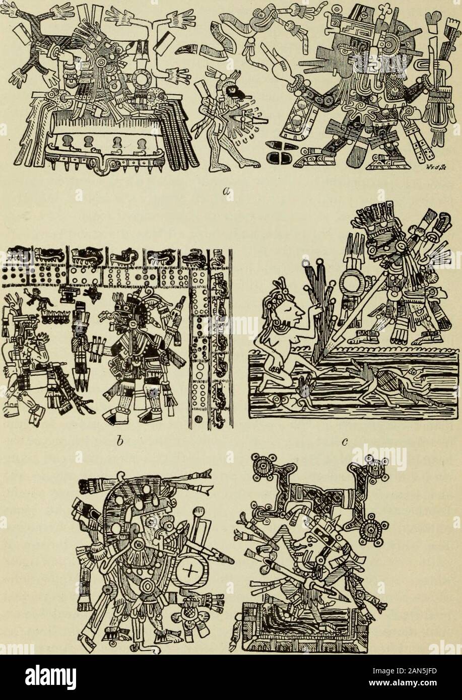 Amérique Centrale et du Mexique, des antiquités, des systèmes de calendrier et d'histoire ; . des pots, comme on le voit dans la vue de profil,qui dans la vue de face, doivent avoir été cinq cercles blancs, un arrangedin quinquonce (voir figure 96). Si nous imaginons ce ofwhite quincunx cercles pour être incliné de 45 degrés, je crois que nous havebefore-nous ce que Forstemann s'est révélé être l'hiéroglyphe de theplanet Vénus en manuscrits Maya (voir c et e). Les glyphes et un&Lt ; ?, figure 95, me semblent représenter la divinité de la planète Vénus,avec le hiéroglyphe de cette planète peint sur son visage. Maintenant, asin a et 6, figure 93, nous avons constaté e Banque D'Images