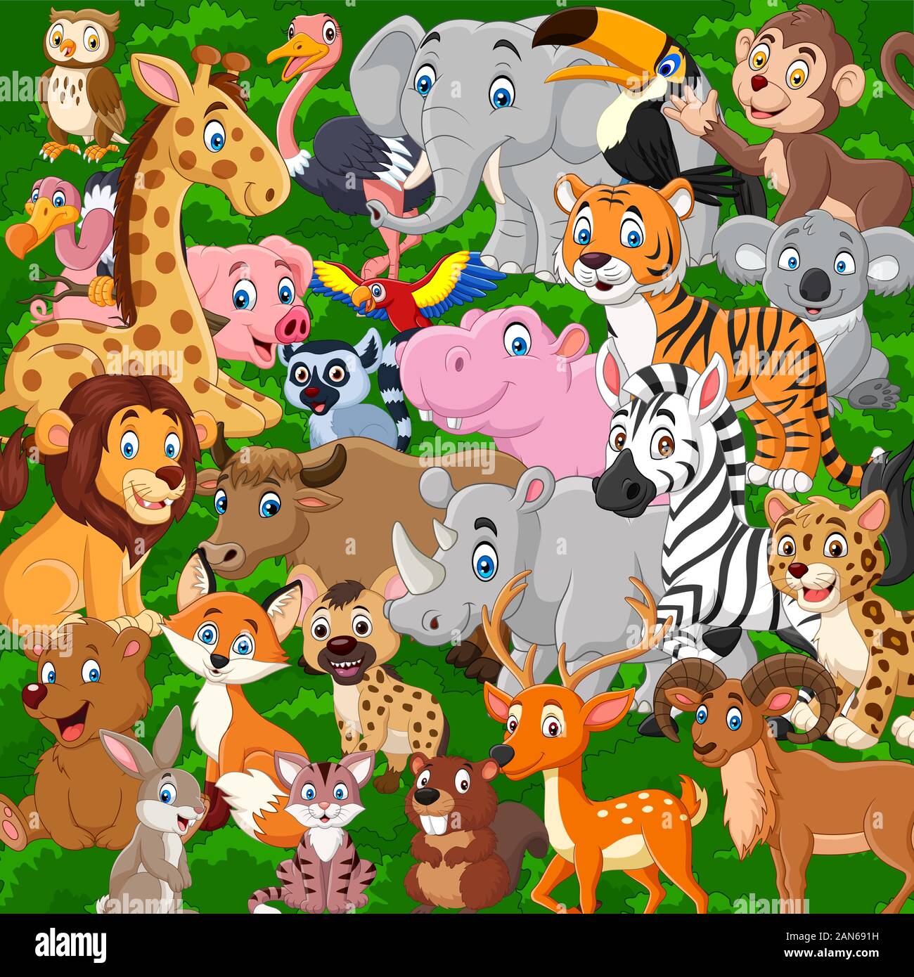 Collection d'animaux sauvages de bande dessinée Illustration de Vecteur