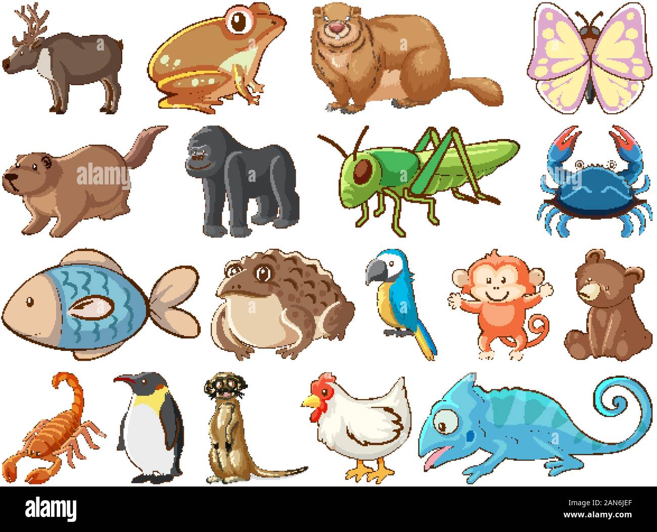 Grand ensemble de la faune avec de nombreux types d'animaux et insectes illustration Illustration de Vecteur