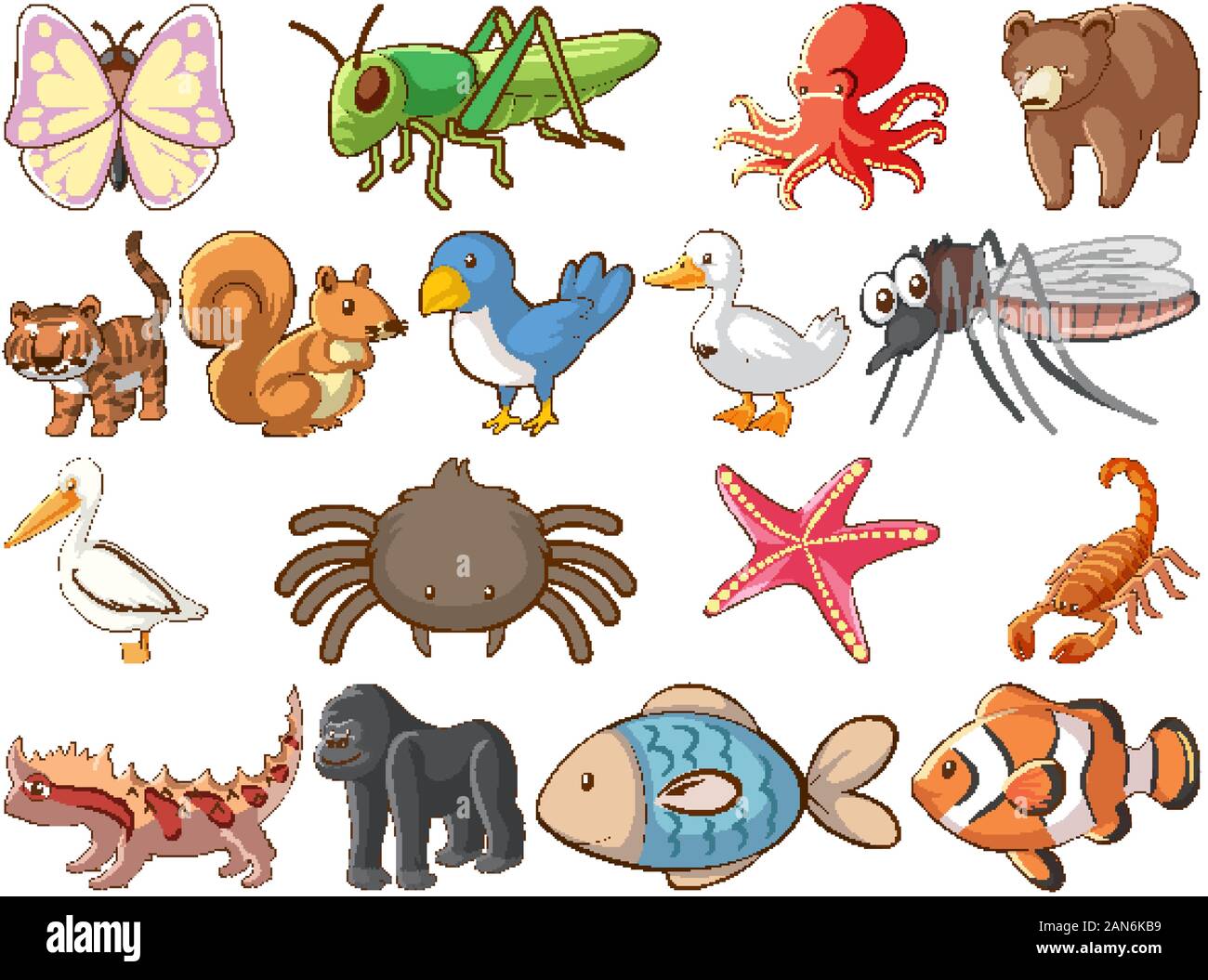 Grand ensemble de la faune avec de nombreux types d'animaux et insectes illustration Illustration de Vecteur