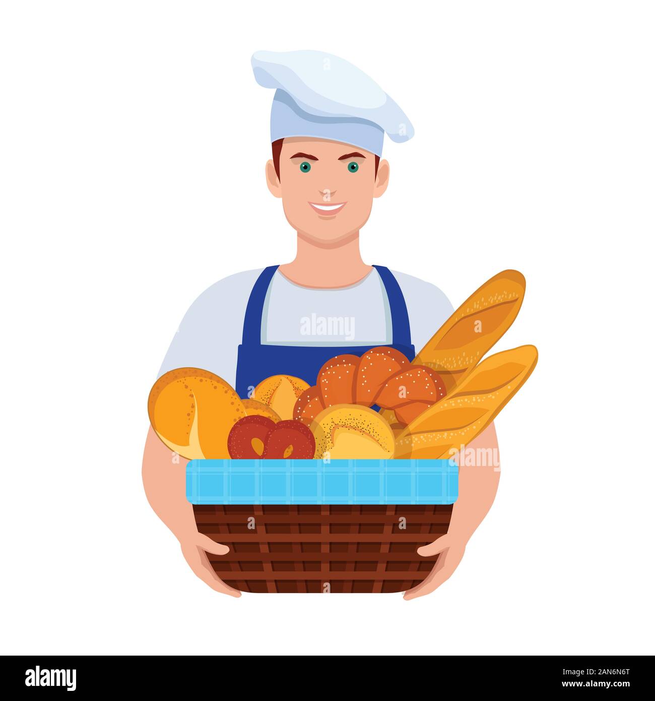 Baker détient un panier avec du pain frais Illustration de Vecteur
