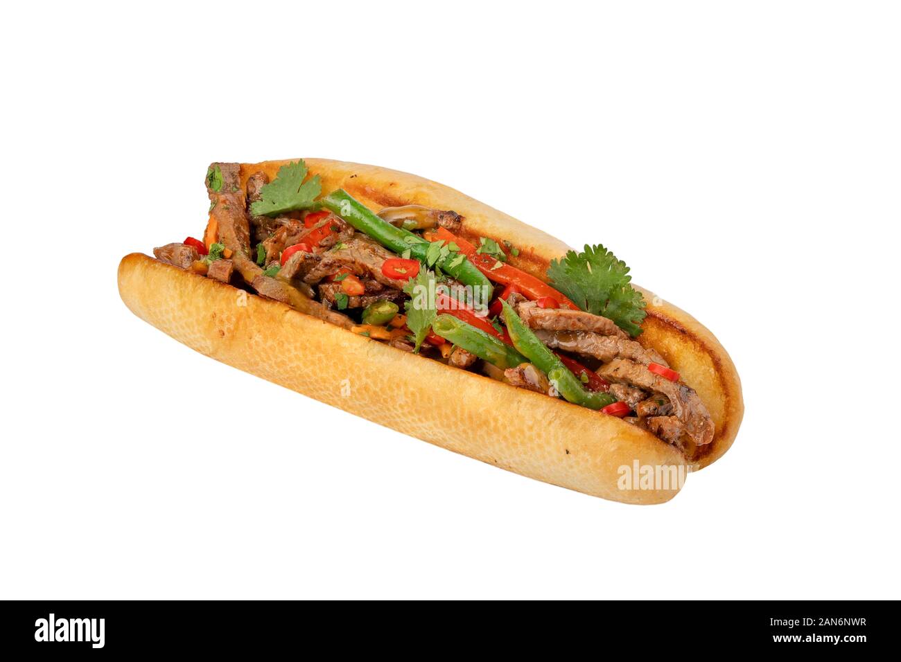 Hot dog with fried Asparagus et porc haché, additif alimentaire d'obtenir le bon goût Banque D'Images