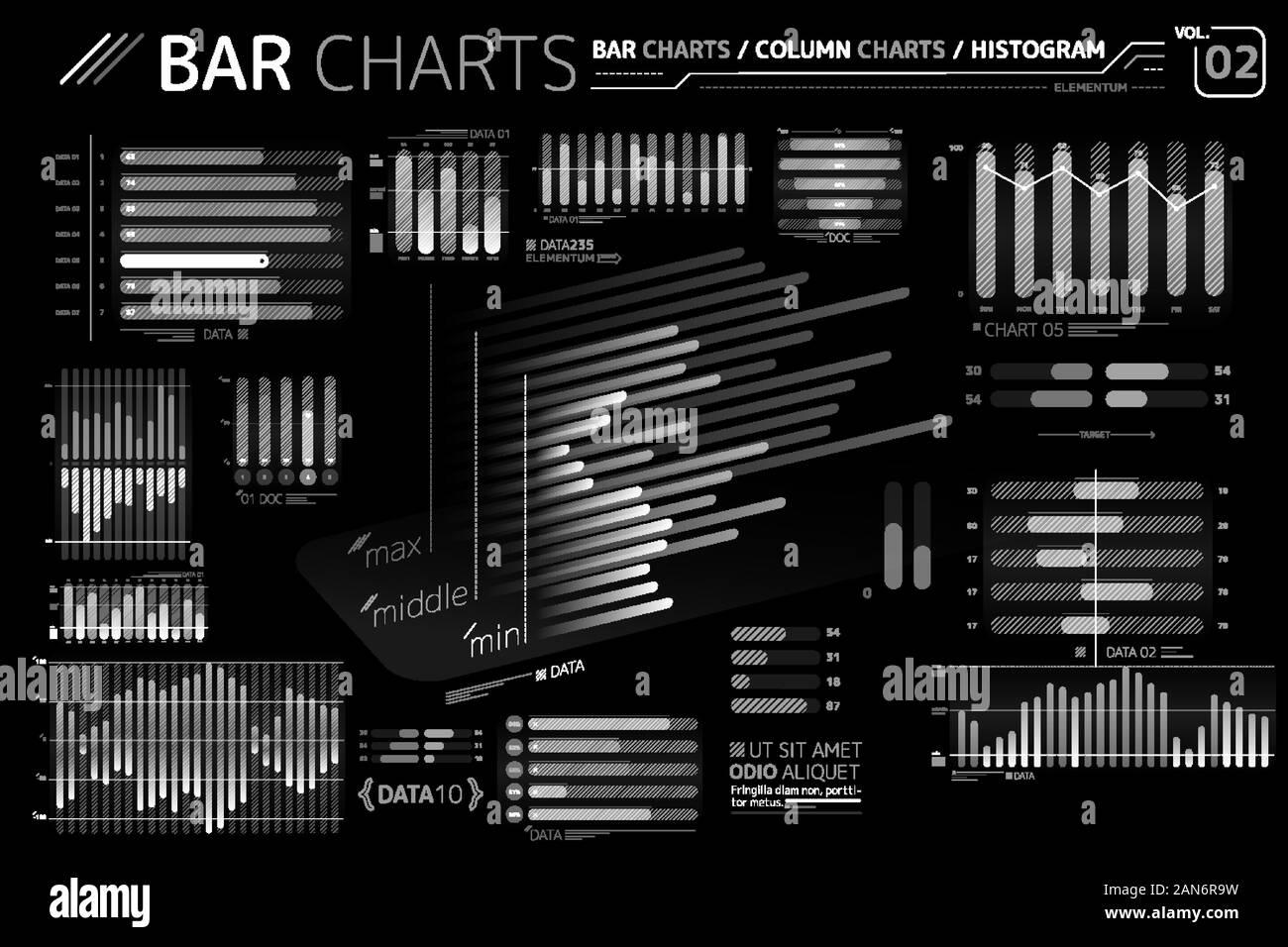 Graphiques à colonnes et des histogrammes Éléments infographique Illustration de Vecteur