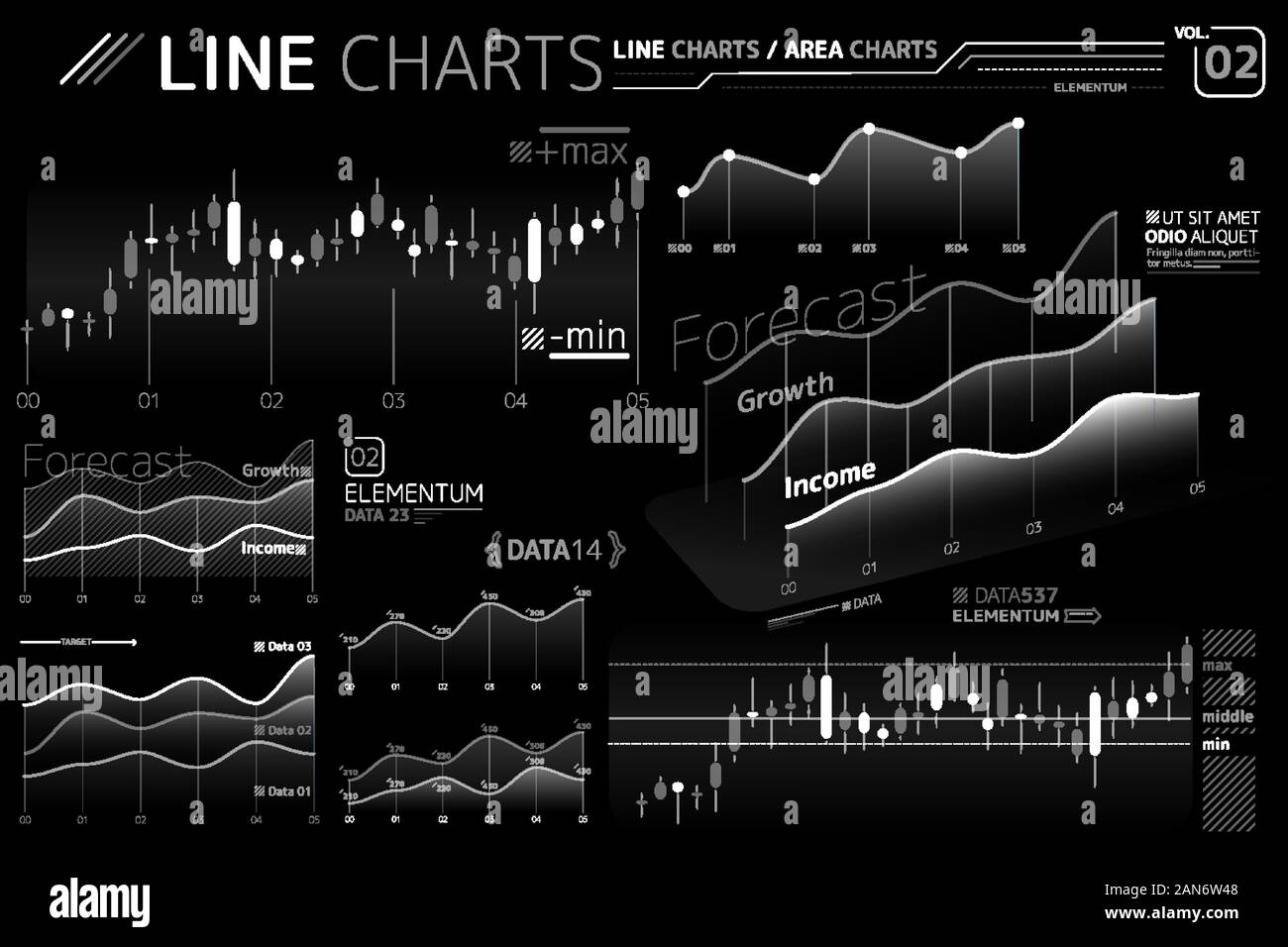 Des graphiques linéaires et des éléments d'Infographie Illustration de Vecteur
