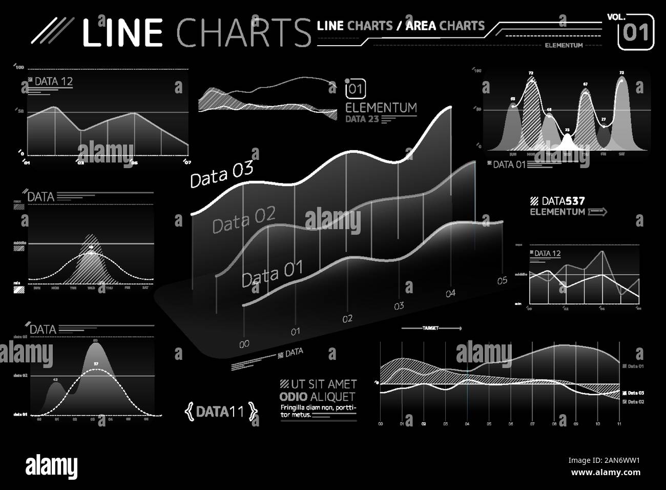 Des graphiques linéaires et des éléments d'Infographie Illustration de Vecteur
