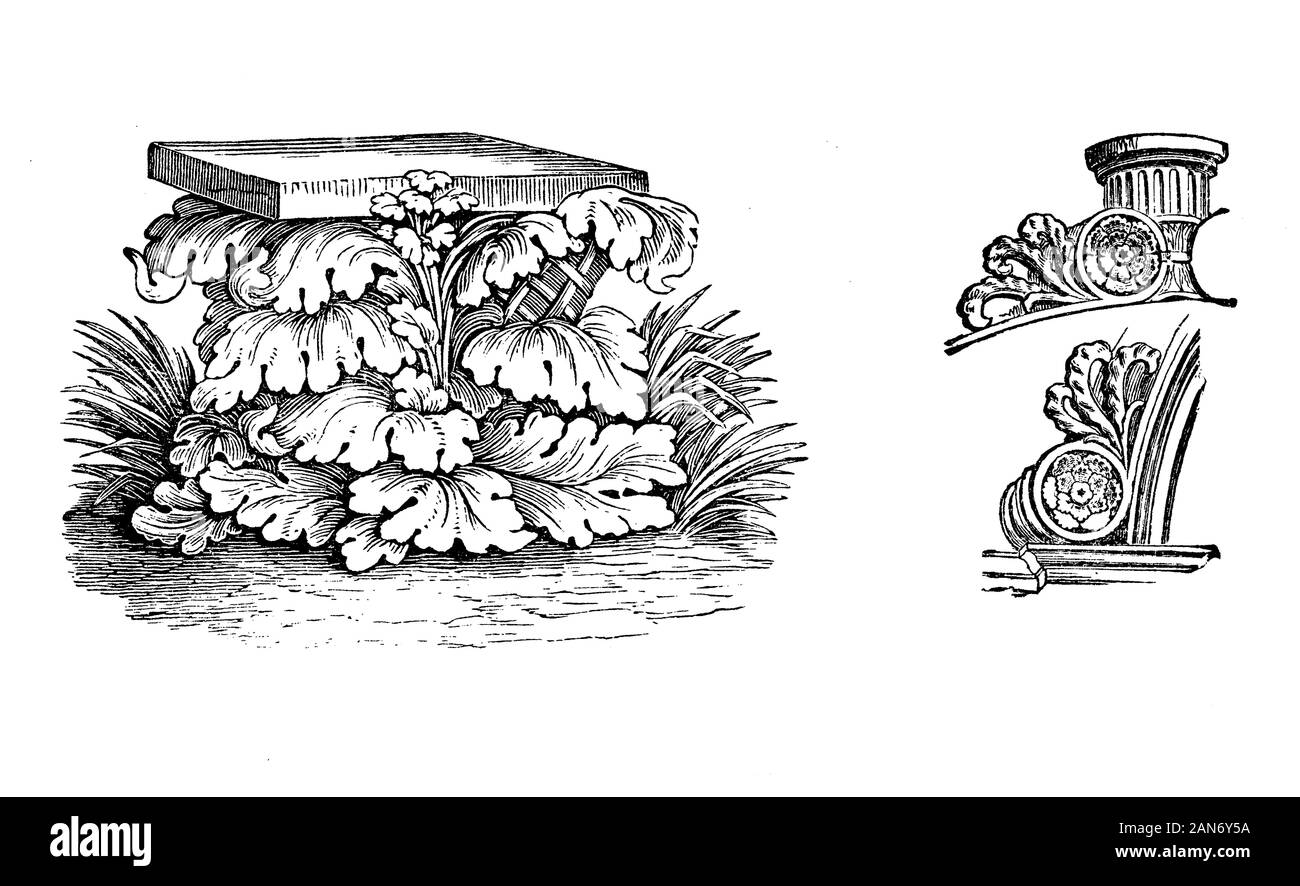 L'ordre corinthien est le plus décorés de l'ordre classique de l'architecture de l'antiquité grecque et romaine de sveltes colonnes et chapiteaux complexe décoré de feuilles d'acanthe et de volutes Banque D'Images