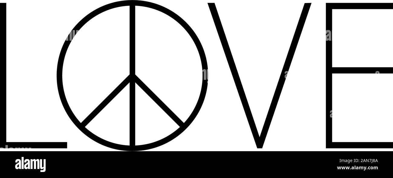 Texte amour paix avec vector illustration symbole noir et blanc. Illustration de Vecteur