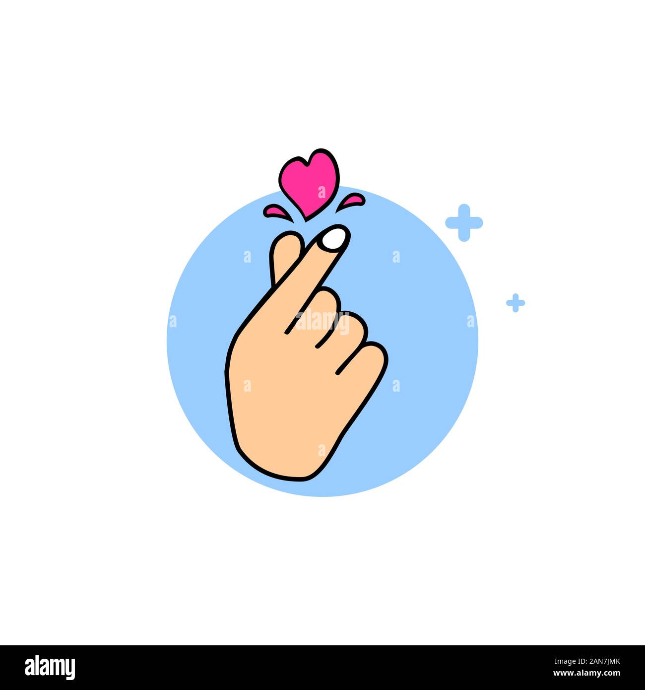 Amour coréen signe, valentine's day poster décoration. Corée du doigt coeur vector illustration en couleur. Illustration de Vecteur