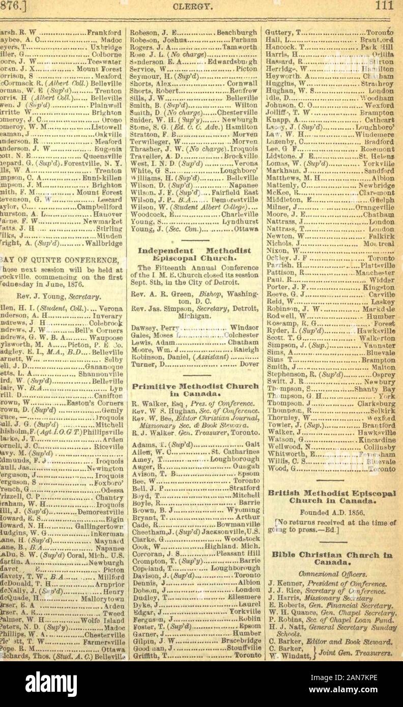 Le Canadian Almanac And Directory 1875 1876 Y Lyn P L Bogait Naf Raikee J B Aylesworth Newburgh S S Junkin St Catharines J B Osborne Beamsville David Wylie Nairn Anthony Preston Adelaide Wm