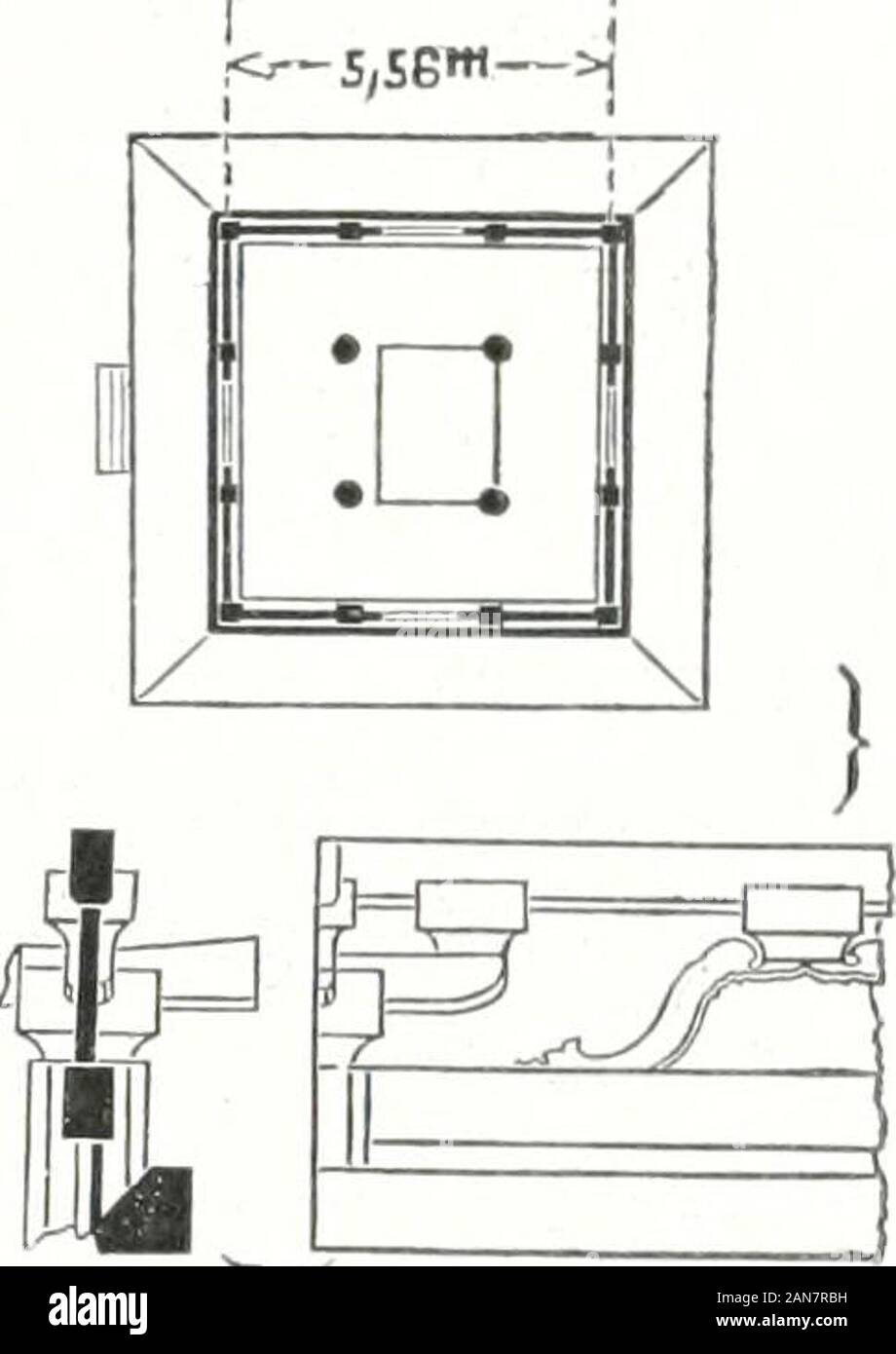 Die Architektur der ersten eigent Kultbauten . Japans-lichen Schogvms au Japon, 1147 bis 1199, der Kamakura zurHauptstadt erhob des Landes. Das Gebäude, dessen Grund-riß ABB. 316 darstellt, ist mit der à l'exception innerenWandmalerei ziemlich gut erhalten und zeigt die Stilformender Fuyiwarazeit ; un einigen inneren Brennholz findet sich dieInschrift, dass der Bau im Jahre 1523 ausgebessert wordensei. Die beiden Dächer sind nur Hinokirinde gedeckt, die Ketten, welche die Turmspitze vierEcken mit den keinenGlocken aufbinden, avez-behang. Im Innern finden sich, die Wand-malereien stark gelitten haben, un Banque D'Images