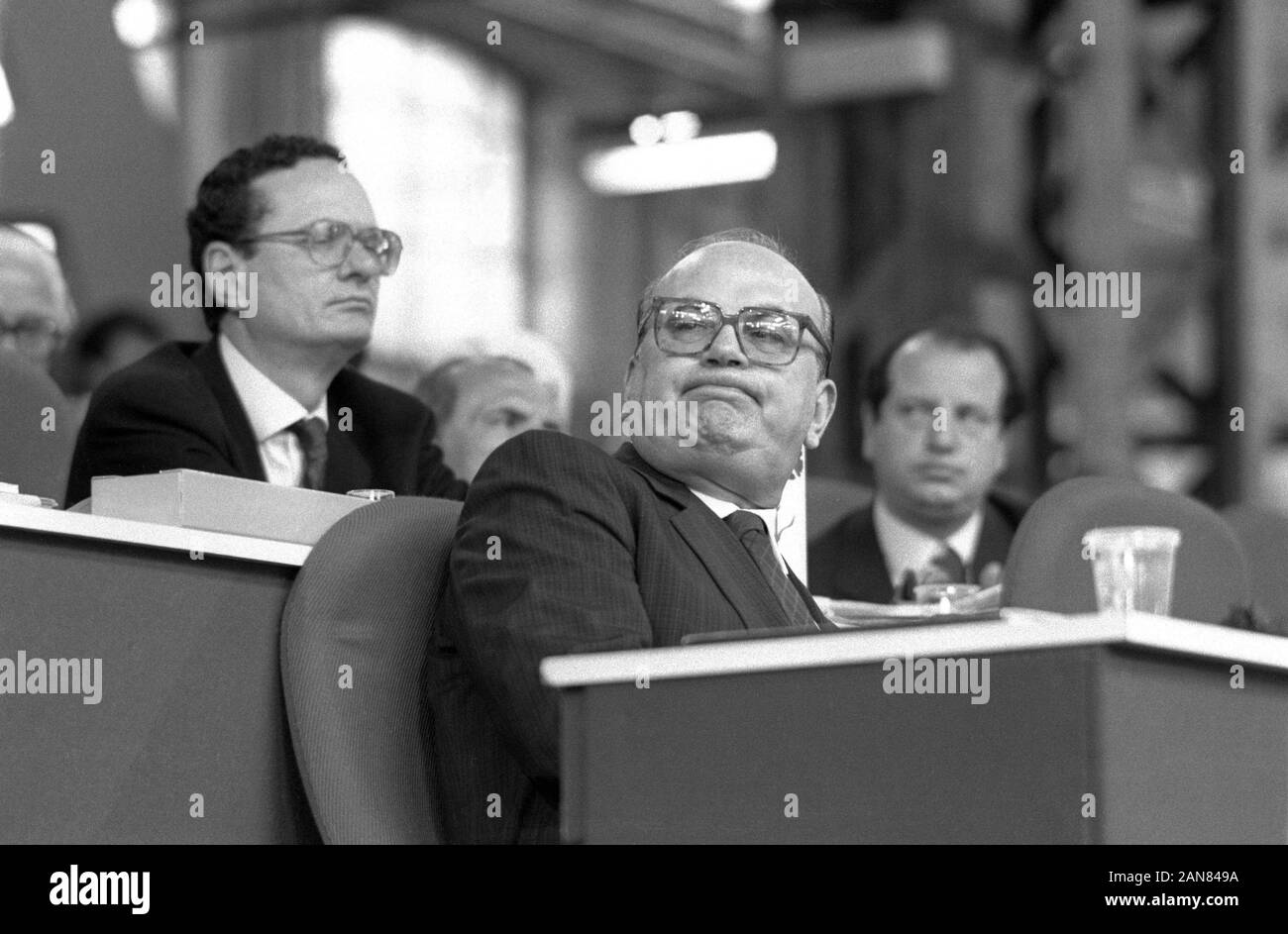 Milan (Italie), Bettino Craxi, secrétaire du PSI (Parti socialiste italien) au 45ème congrès du PSI (mai 1989) Banque D'Images