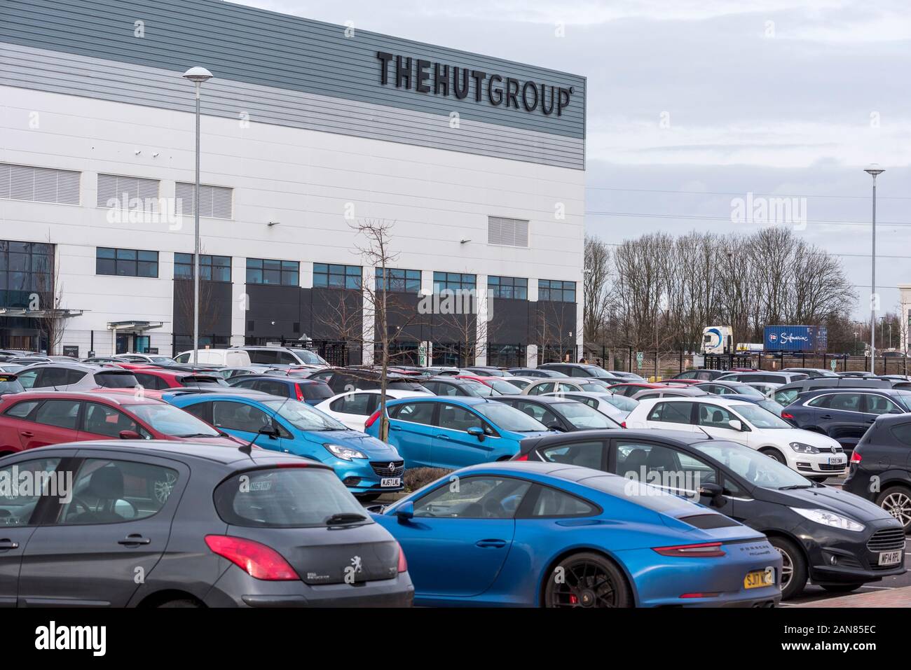 La Cabane d'entrepôt commercial internet,Gemini estate Warrington. Banque D'Images