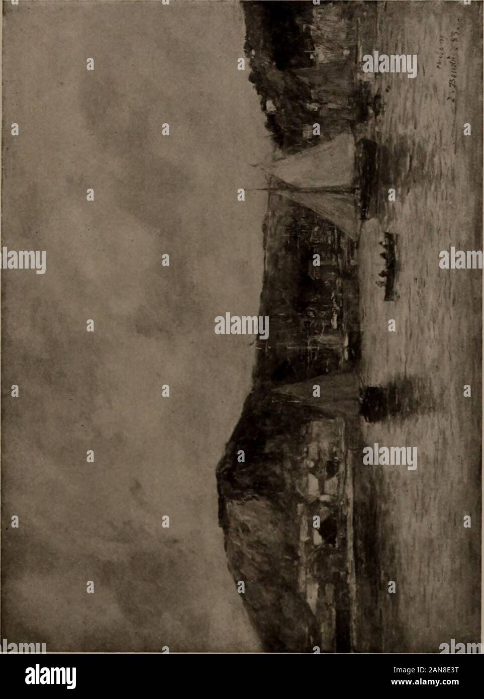 De précieuses images par affaires et maîtres américains . No 66CHERBOURG PAR LOUIS Eugène Boudin V JO Louis Eugene Bouclin : français 1824-1898 66-CHERBOURG Hauteur, 16i/2 pouces ; longueur, 22 pouces de la rade de Cherbourg s'affiche dans le picturesqueeffect des jours occupés de la marine à voile, avec squareriggers si épais que leurs mâts et espars sembler almosta enchevêtrement dans la perspective, et de l'avant et les sommiers jusqu'withsails l'ajout de l'animé composition nautique. Thebackground de hautes collines est vert avec le feuillage d'été,à leur pied des bâtiments en cluster épais montrant à gauche en rouge, vert et brun sol carrelé Banque D'Images