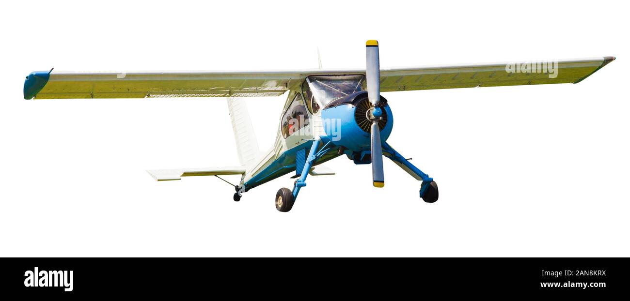 Petit avion prêt à décoller isolé sur fond blanc Banque D'Images