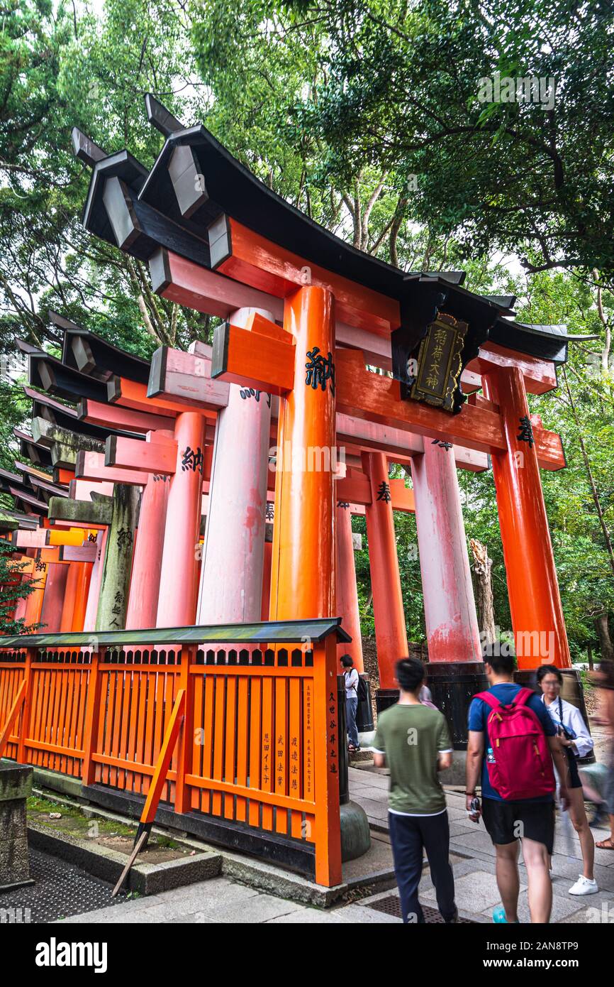 Kyoto, Fushimi ku,Japon, Asie - 5 septembre 2019 : Senbon Torii, la rangée de Torii Gates au Sanctuaire Fushimi Inari taisha, Banque D'Images