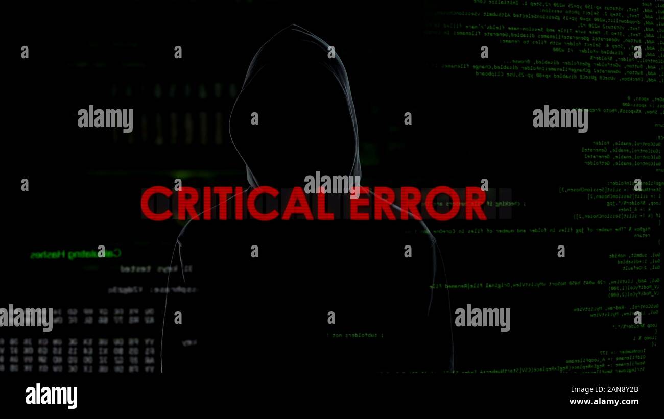 Erreur critique, tentative infructueuse de hack serveur, criminel déçu Banque D'Images