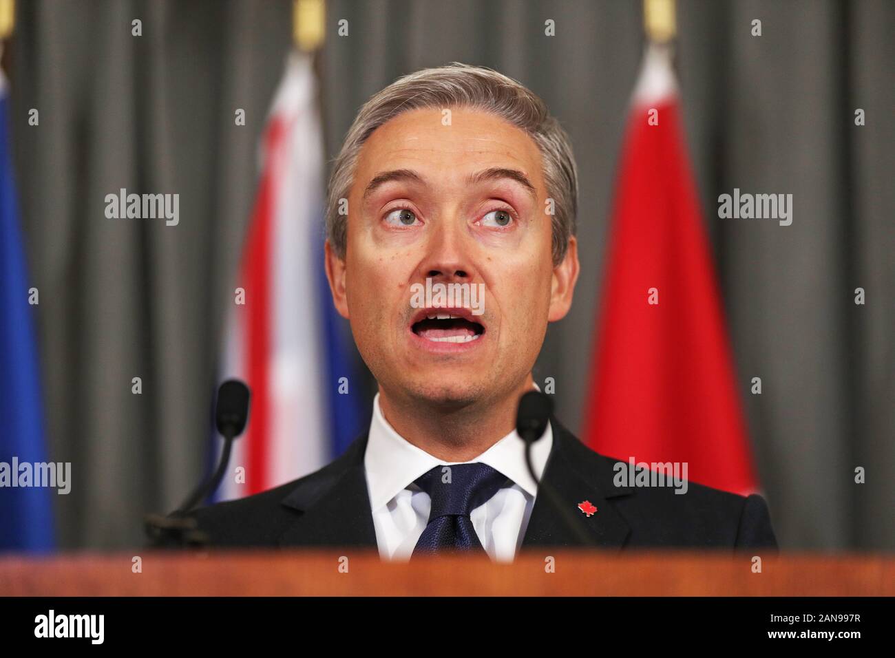 Francois-Philippe Champagne, ministre canadien des affaires étrangères, au cours d'une réunion de la Coordination internationale et d'intervention en groupe pour les familles des victimes de l'Ukrainian International Airlines vol qui s'est écrasé en Iran, au Haut-commissariat du Canada à Londres. Banque D'Images