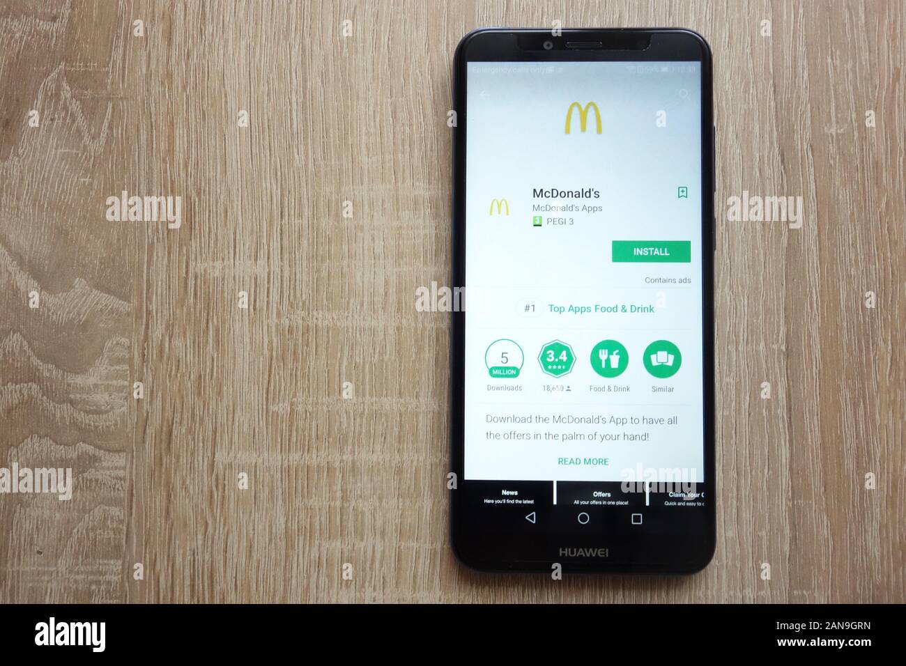 Application McDonald's sur le site Web de Google Play Store affichée sur le smartphone Huawei an 6 2018 Banque D'Images