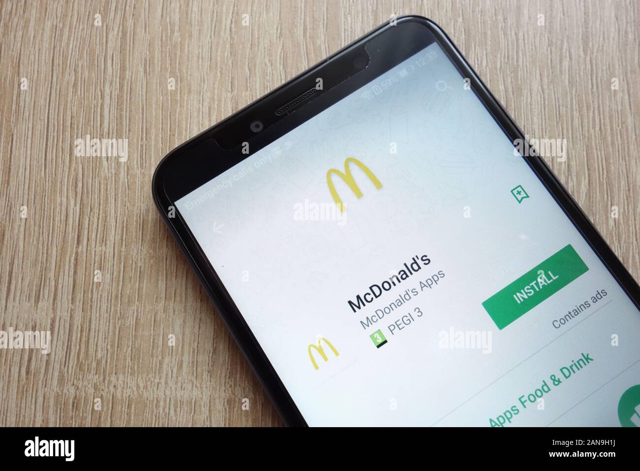 Application McDonald's sur le site Web de Google Play Store affichée sur le smartphone Huawei an 6 2018 Banque D'Images