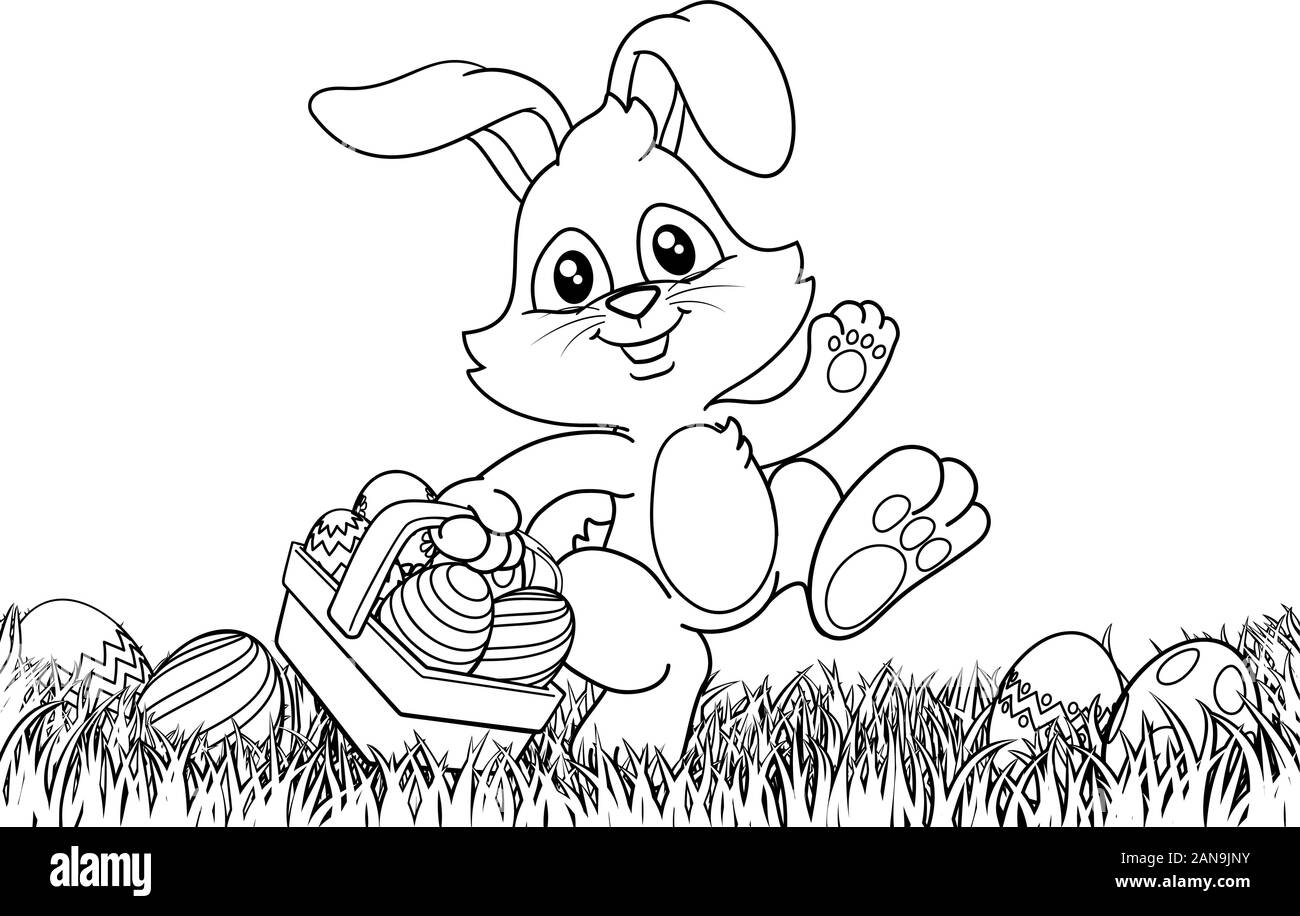 Lapin de Pâques Oeufs Lapin Panier Cartoon d'arrière-plan Illustration de Vecteur
