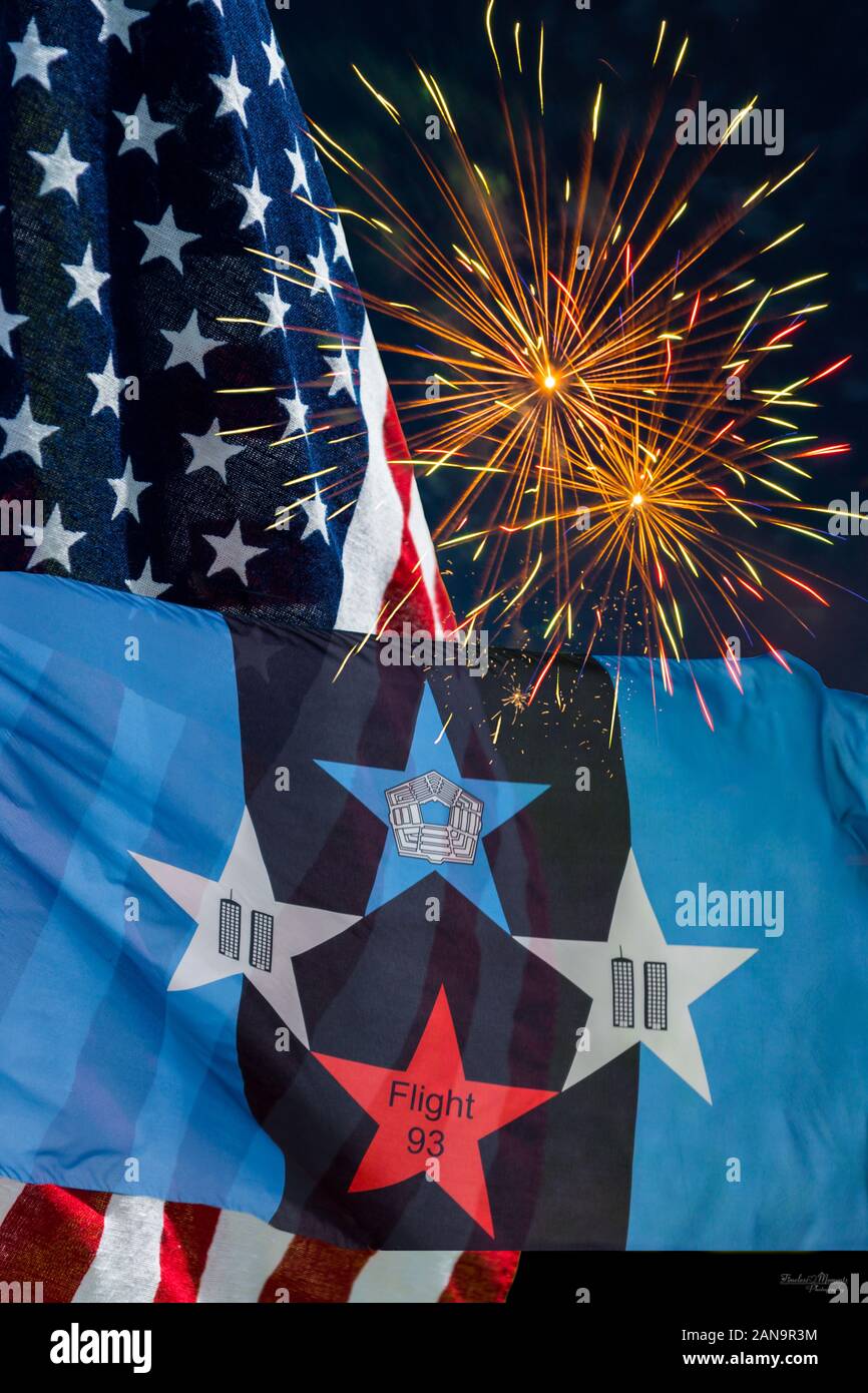 Un morceau que j'ai faite, combinant 3 photos J'ai pris des États-Unis drapeau, drapeau national du souvenir (Patriot Flag) et d'artifice. En ce qui concerne th Banque D'Images