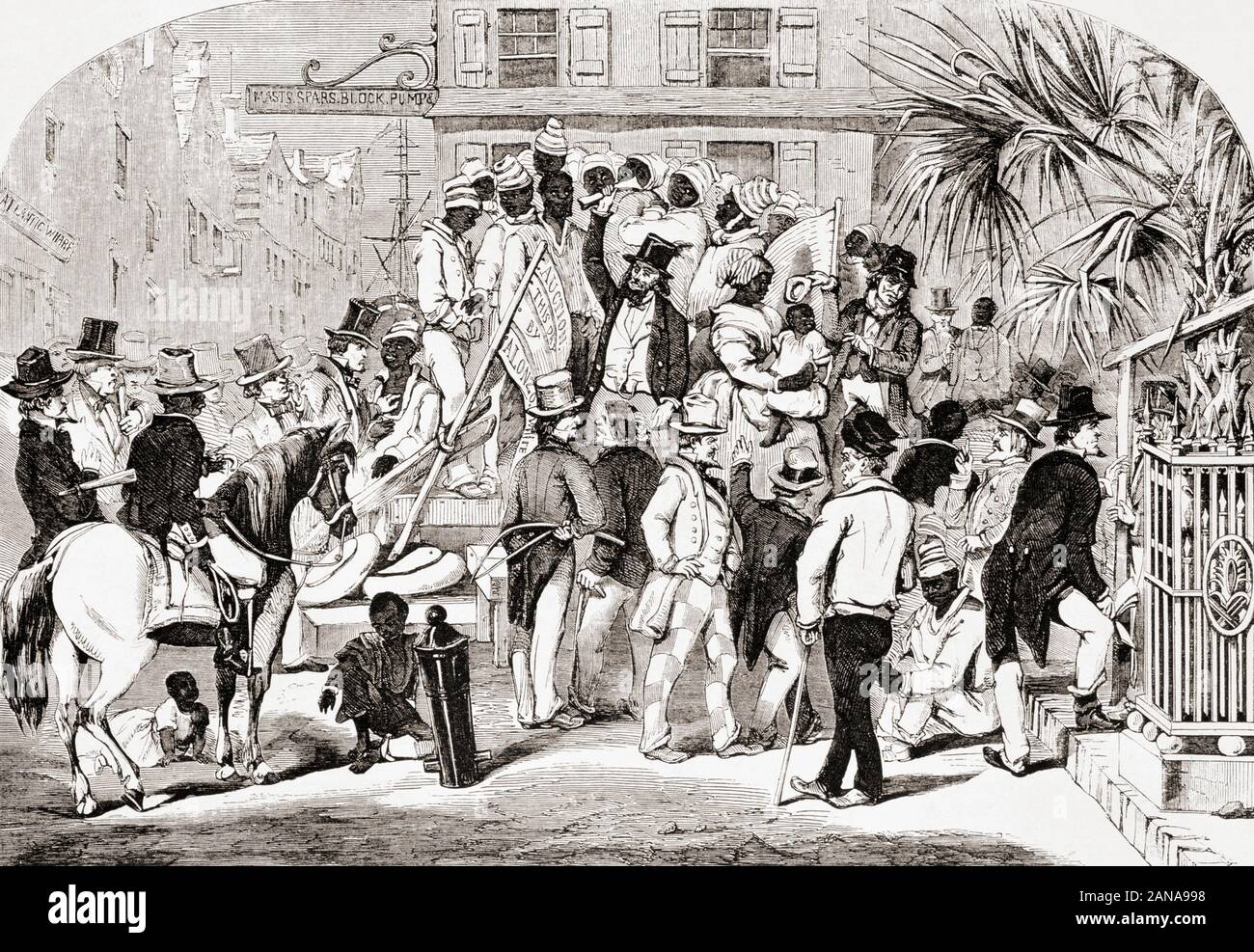 Vente d'esclaves à Charleston, Caroline du Sud, États-Unis d'Amérique au milieu du 19e siècle. Banque D'Images