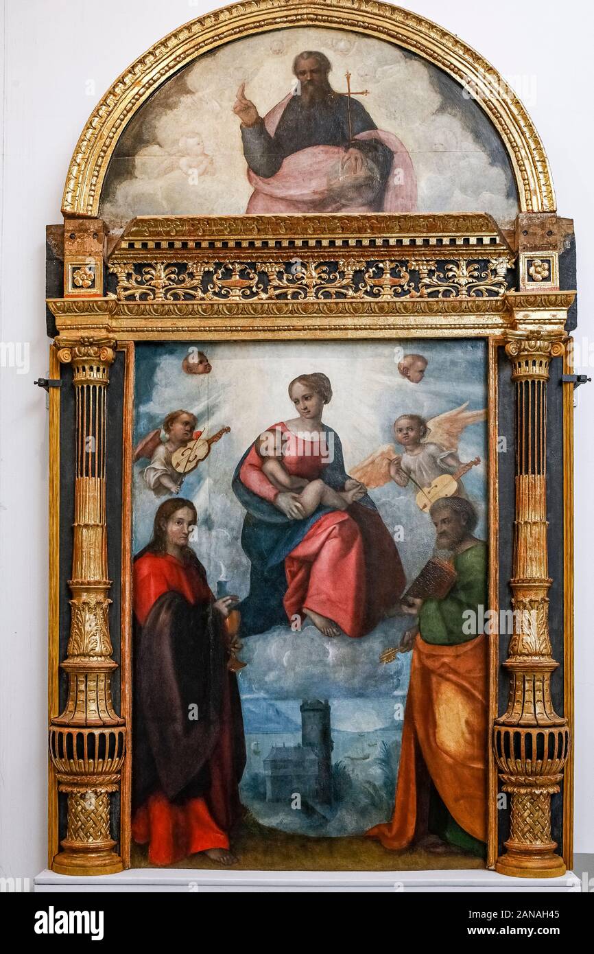Italie Ligurie Gênes civic art gallery - peintre Ligure - Vierge et l'enfant, Saint Pierre et évangéliste Banque D'Images