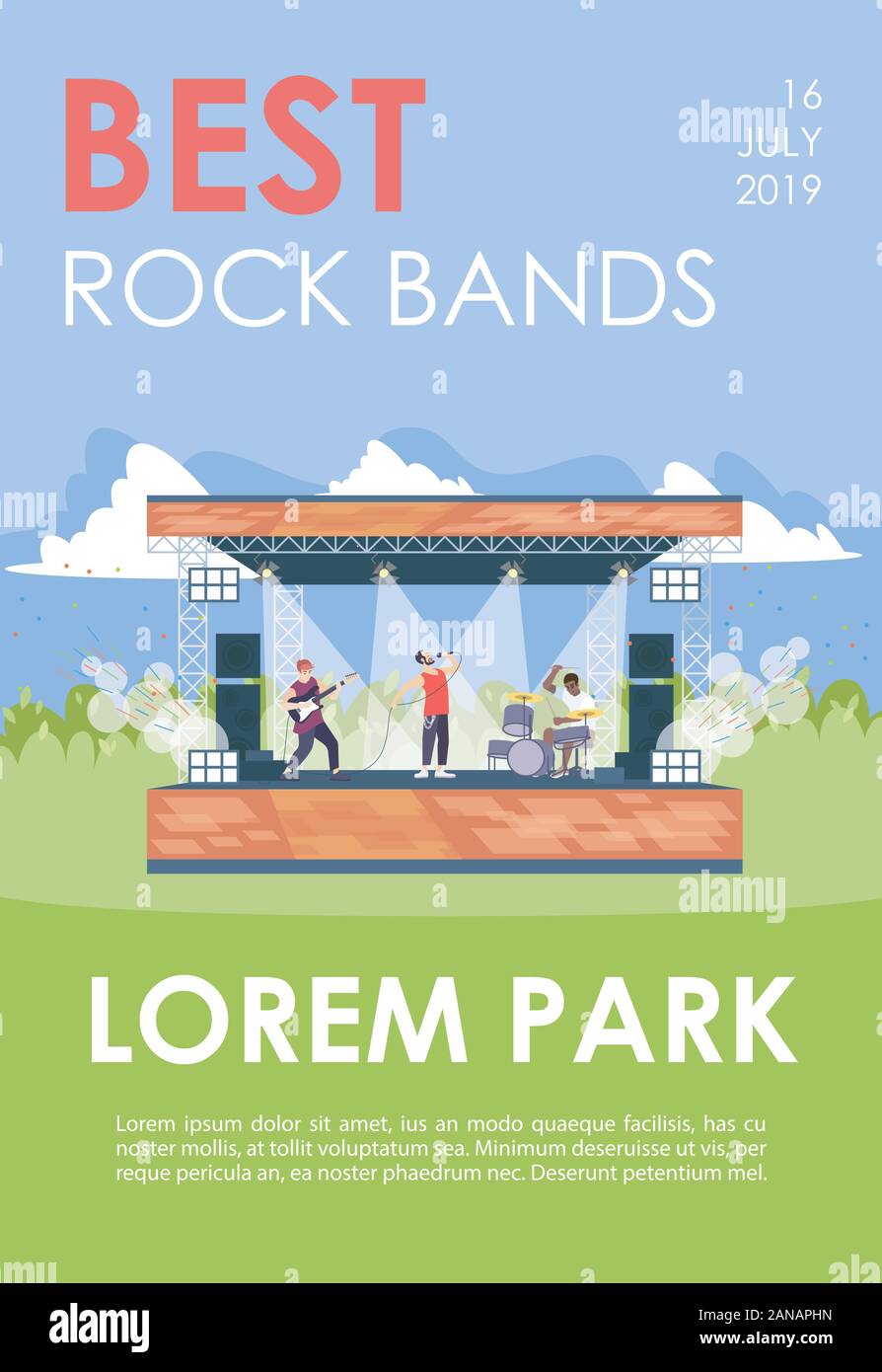 Meilleur modèle de brochure des groupes de rock. Encore de concert à park flyer, dépliant, brochure concept avec télévision illustrations. La mise en page de scénario pour un magazine. Illustration de Vecteur