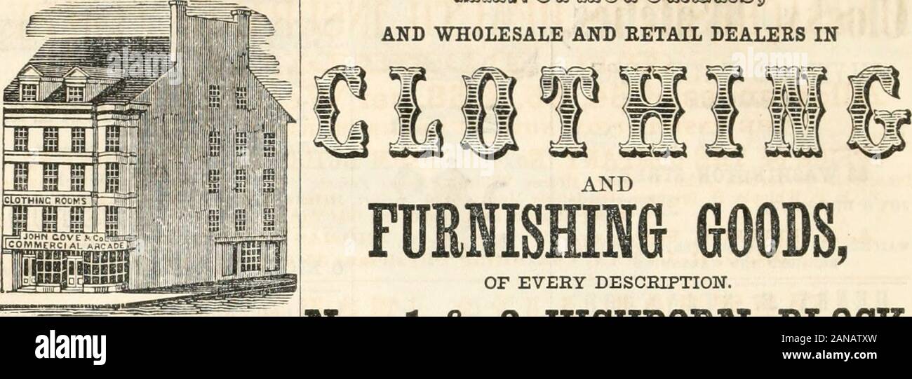 L'annuaire Boston .. . A. L. LINCOLN,CHARLES M. FOSS. ABRAHAM HEWS, JR. & CO., près de Washington 165 Lait en face en WatcheSj CONCESSIONNAIRES Rue des bijoux, des cuillères en argent plaqué et Ware, aussi --, argent, Shell, et Buffalo Combs, DEESS FANS, d'or, STYLOS CUTLEIIY,cartes, etc. [C ? =rine Watch et la réparation de l'horloge, Juif-elry faites sur commande et réparé dans le bestmanner. Vêtements À LA MODE. JOHN GOVE & CO. 1 & 2, BLOC HIGHBORN ET DE GROS BETAIL ET CHASSEURS. Entrepôt de vêtements. De toute description. Nos 1 & 2, à l'ANGLE DU BLOC HIGHBORN ANN ET BARRETT RUES, JOHN GOVEJ. D. Leland IL NOS J Banque D'Images