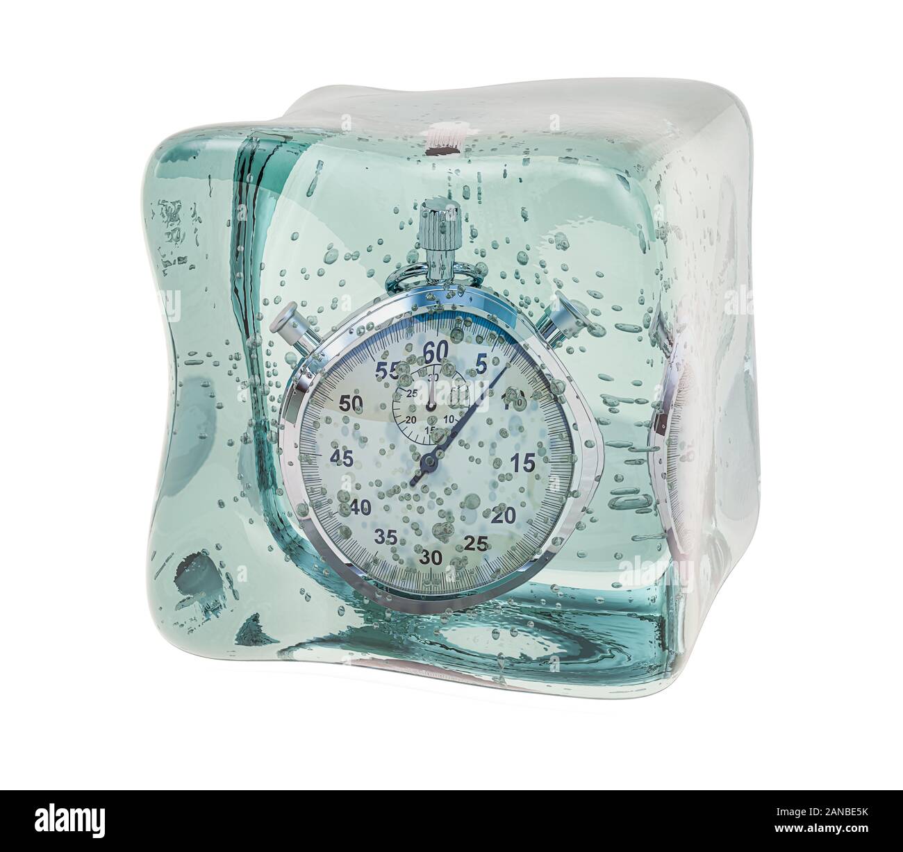 Chronomètre gelés en glaçon. Arrêter le temps, rendu 3D concept isolé sur fond blanc Banque D'Images