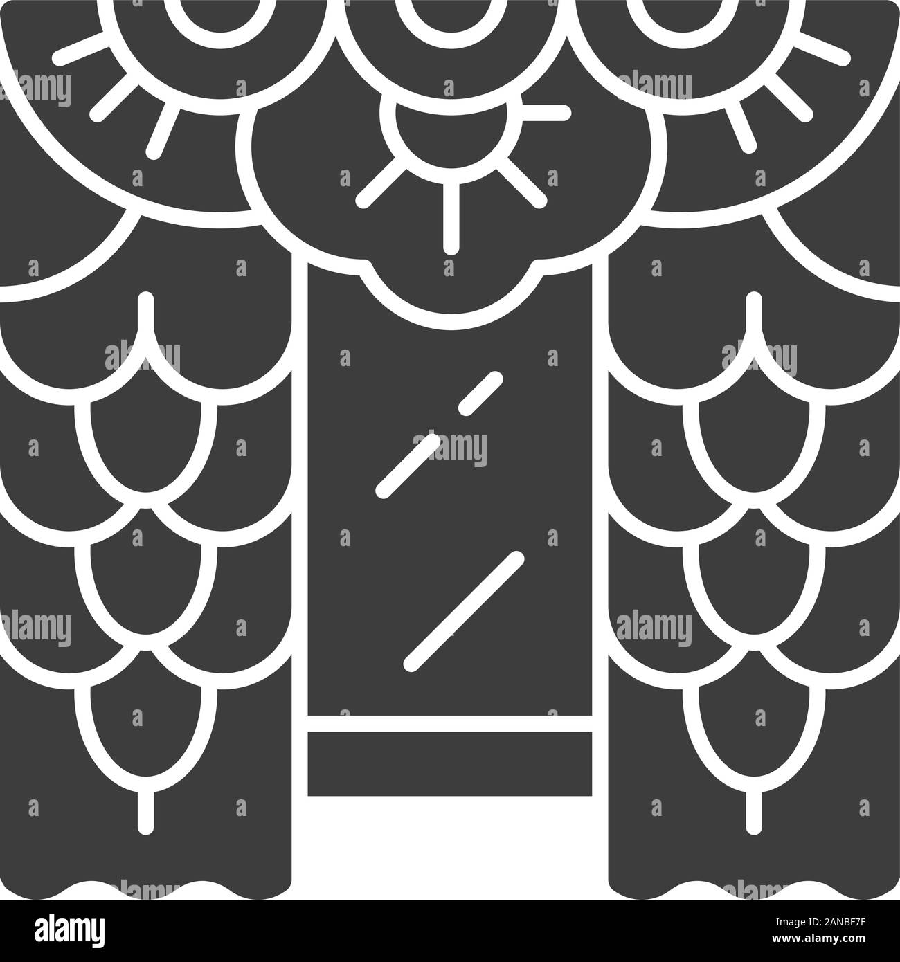 Des rideaux de dentelle icône glyphe. Chambre design d'intérieur. Décoration de chambre à coucher. Accueil traitements de fenêtre. Vintage floral rideaux, stores, rideaux. Silhouette symbo Illustration de Vecteur