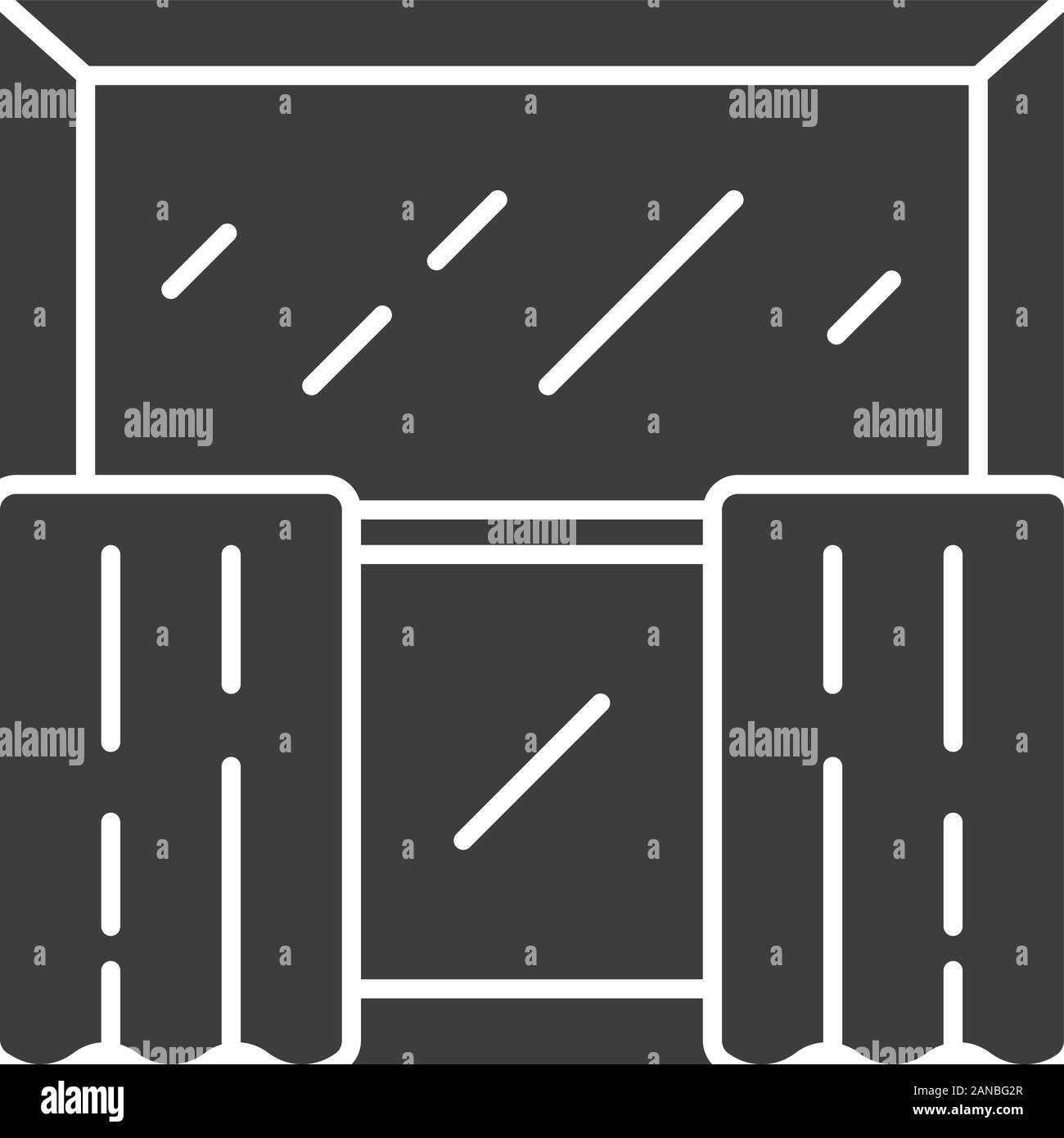 Rideaux café icône glyphe. Décor de cuisine. Niveaux accroché sur des tiges de rideau cafe. Accueil l'aménagement intérieur. De fenêtres, revêtements. Symbole de Silhouette. Sw Illustration de Vecteur