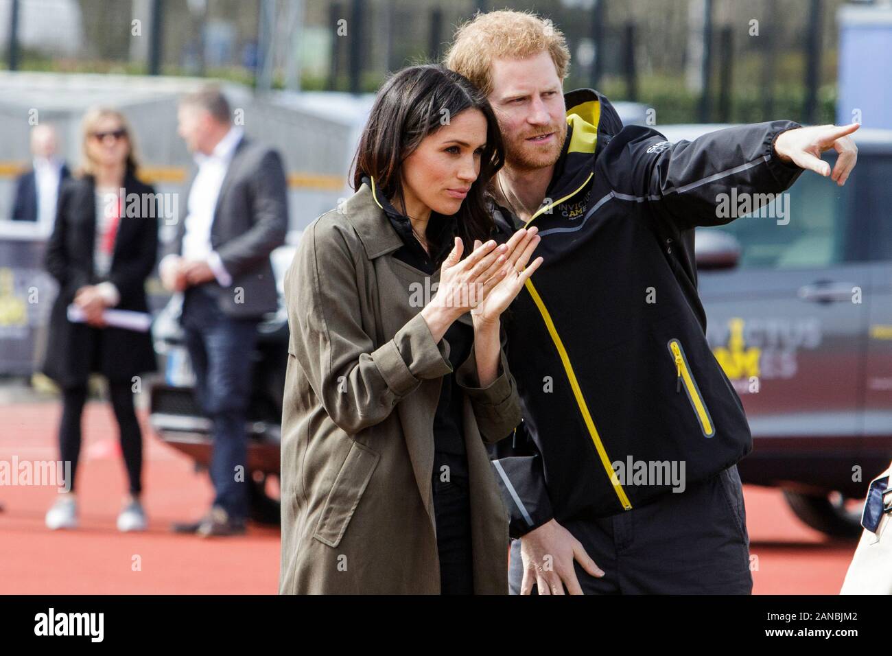 Bath, Royaume-Uni. 6/04/18.Le Prince Harry et Meghan Markle sont représentés à l'Université de Bath en tant qu'ils se présentent à l'équipe britannique pour les Jeux 2018 Invictus Banque D'Images