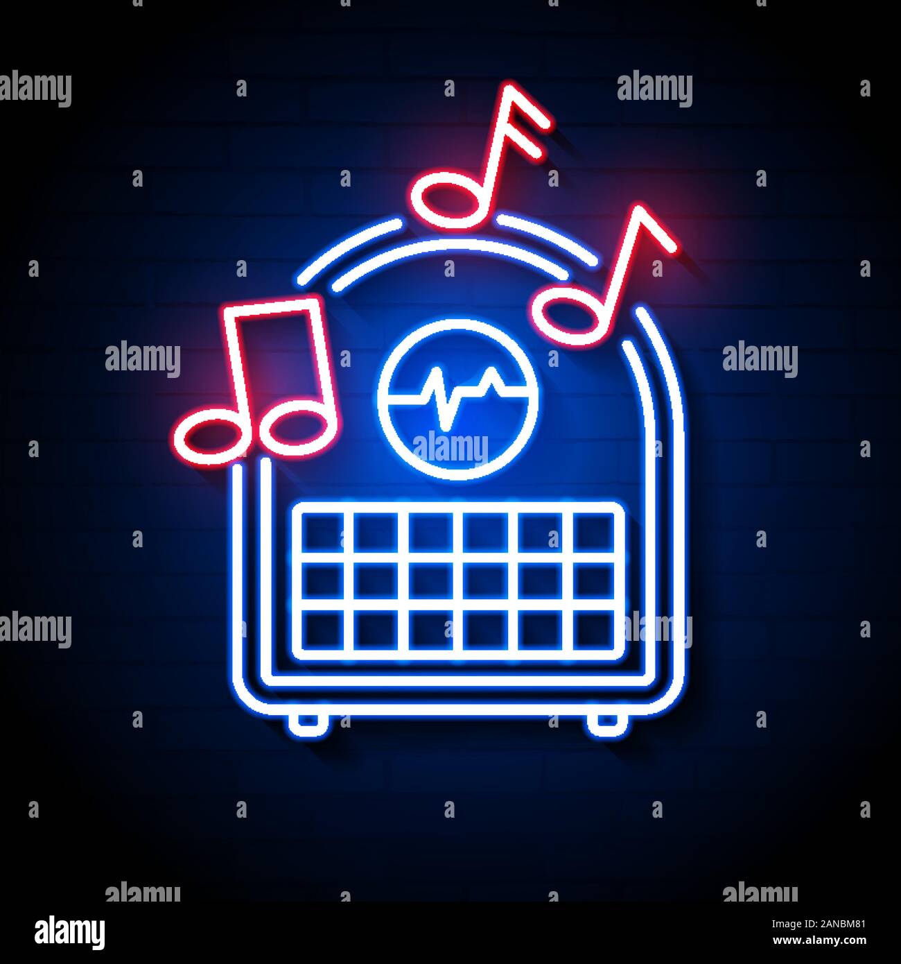 Néon lumineux bleu Radio Ui Ux Icône. Logo signe lumineux Illustration de Vecteur