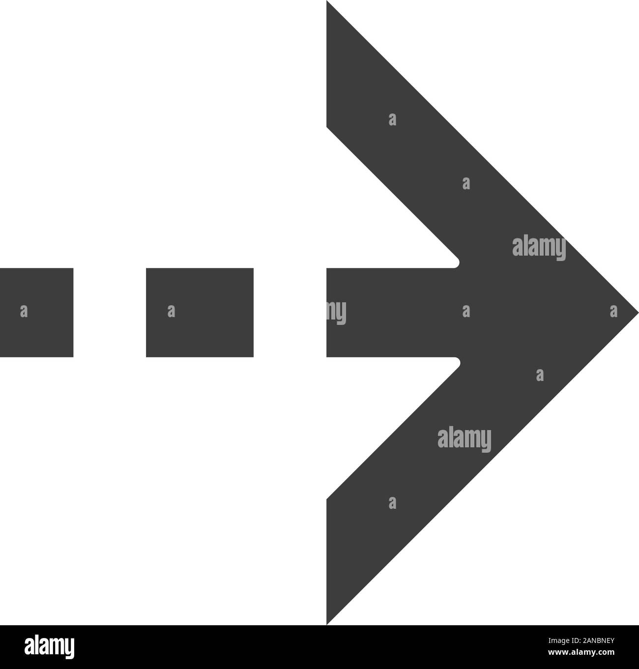 Flèche avec une ligne en pointillé sur l'icône tableau de glyphe. Direction de l'Est. La flèche indiquant la droite. Ensuite, l'avant. Pointeur de la navigation, de l'indicateur signe. Silhouette symb Illustration de Vecteur