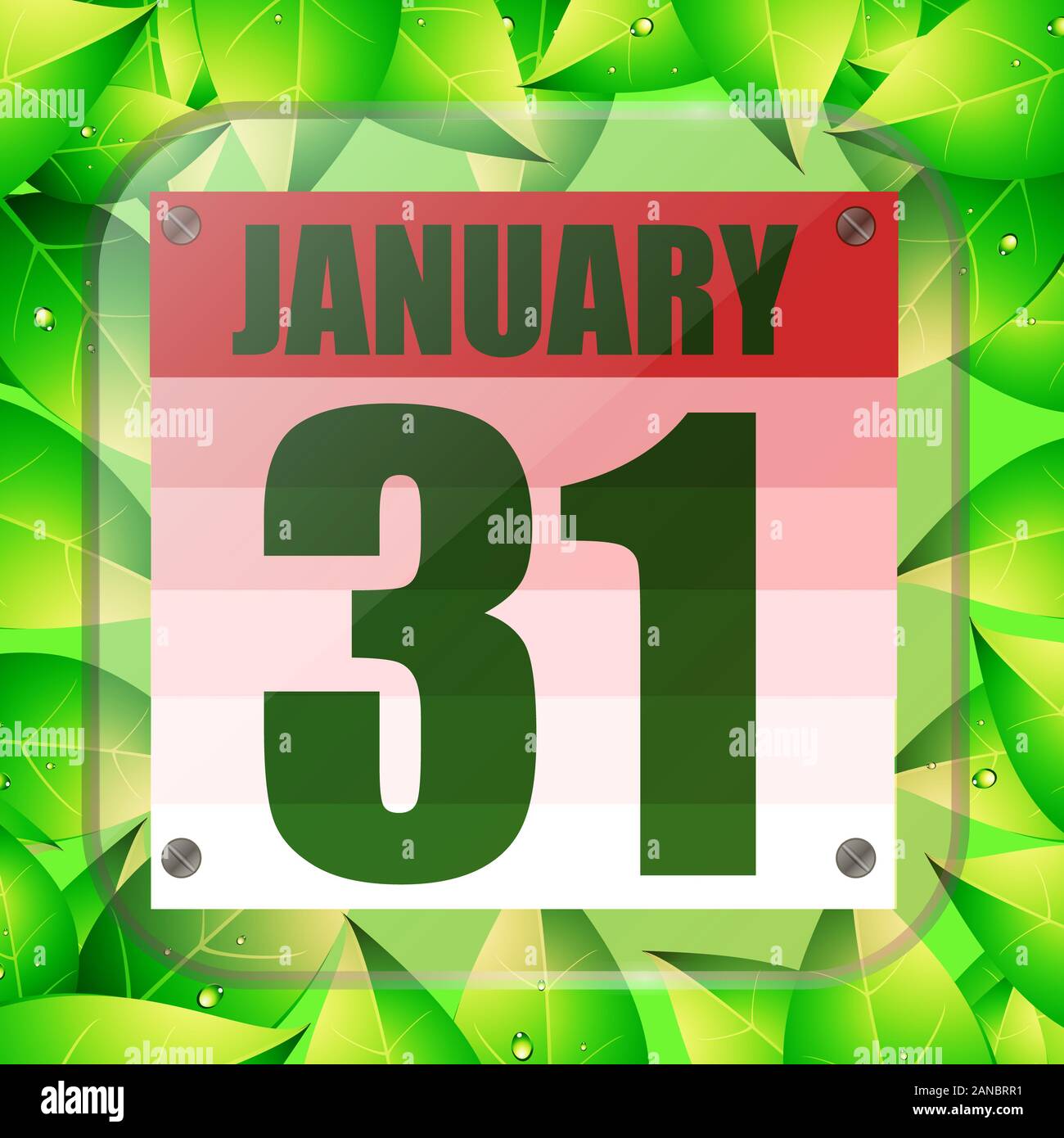 L'icône le 31 janvier. Pour la planification jour important. Bannière pour les jours fériés et les jours spéciaux avec des feuilles vertes. Trente et un du mois de janvier. L'illustration. Banque D'Images