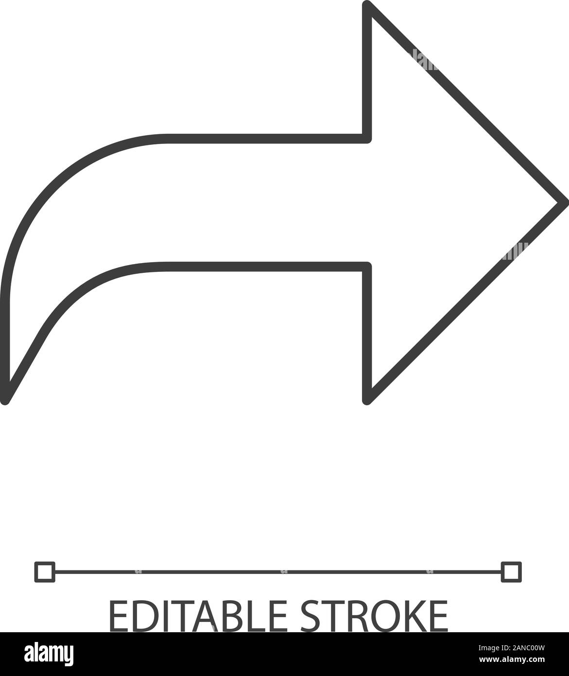 Bonne flèche courbe icône linéaire. Direction, vers l'avant. Flèche de navigation. Indicateur, utilisé. Fine ligne illustration. Symbole de contour. Ve Illustration de Vecteur