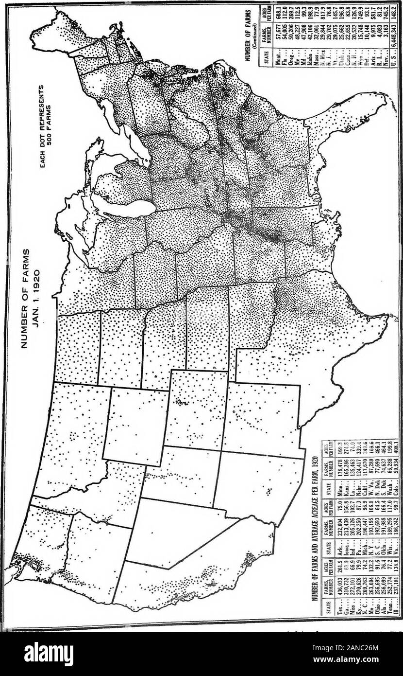 Un résumé graphique de l'agriculture américaine, largement fondé sur le recensement de 1920 ... . V :- - L. Z • • . • • ^ 0 z J 0 0 ? 1 ^uliiL/fi 1 -1. r 1 m / TTlV.-- :- -f : . | S / . / ••• ; 000^- • •. • D / /. / •• ., Z / . • ,. :• - 3a lil^^professionnelle y ? ;^ ;. #  ? ? Sga •j-aJ^ ^^ isisssiS SSij-iiSd S3.SiisSi iSdfij Fio. 96.-Deux domaines d'aistribution dense d'abeilles se démarquer sur le plan, l'southernAppalachians et en Californie du sud. La zone du sud des Appalaches, l'extension de fromeastern Kentucky pour le nord de la Géorgie et de l'Alabama, avait environ 600 000 colonies ia1919 et produit environ 7 000 000 livres de miel, alors que Cali Banque D'Images