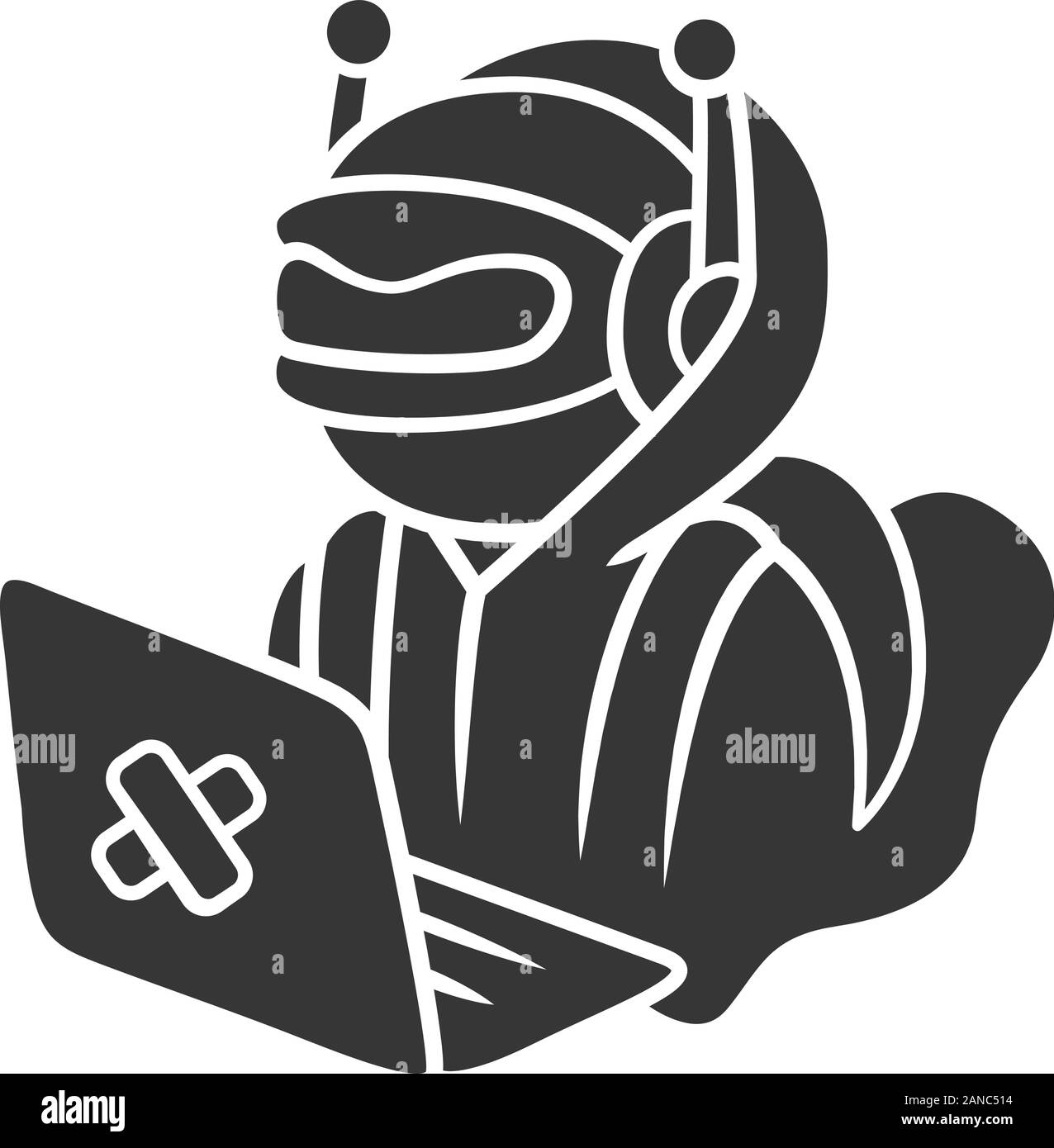 Icône glyphe bot hacker. Robot de virus. Attaque de pirates informatiques, le crime, la cybercriminalité. Virus informatique. Logiciel malveillant, l'IA. Le piratage informatique ordinateur. Silhouette symbo Illustration de Vecteur