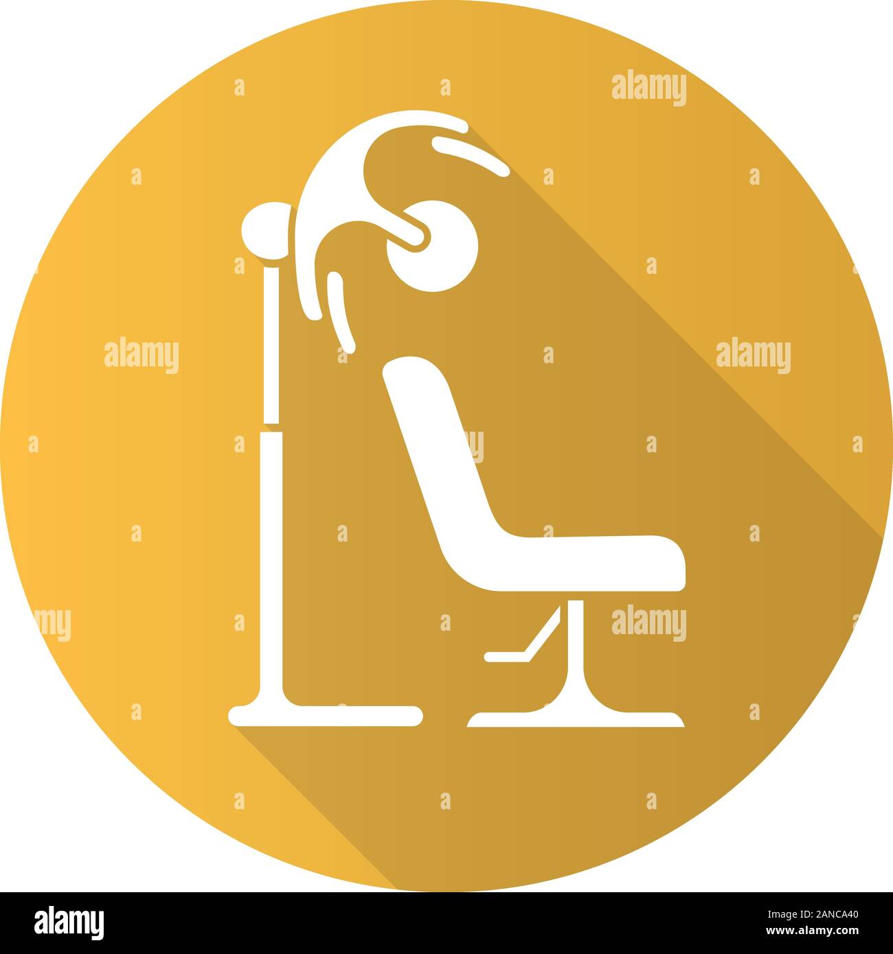 Design plat, sèche-cheveux Stand glyph ombre portée de l'icône. Le capot d'un sèche-cheveux et d''un fauteuil confortable. Salon de coiffure de l'équipement. Salon de beauté meubles. Bar Illustration de Vecteur