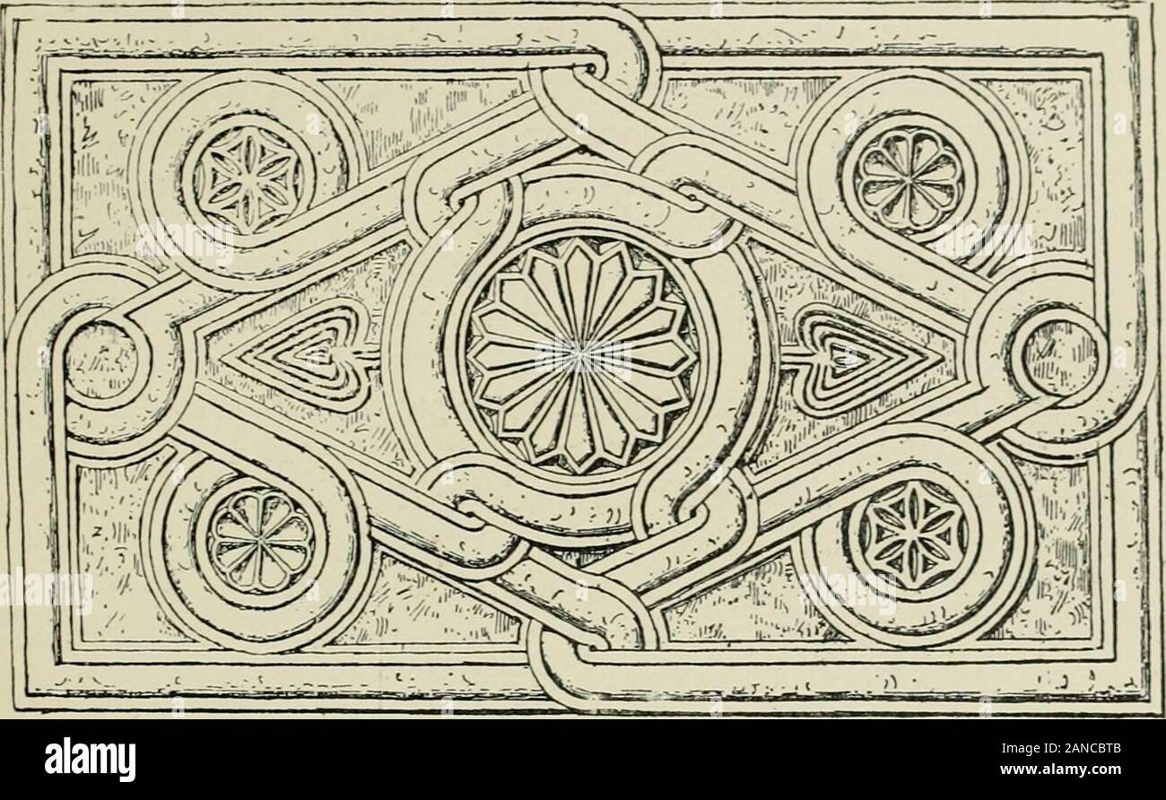 L'architecture en Italie, à partir de la sixième à la onzième siècle, recherches historiques et critiques . Cochon. 142.-Sculpture autrefois existant dans la Chapelle de S. Mark-a.d. 829. aussi quatre autres parapets de l'intérieur pour la plupart des galeries lalongueur de la nef transversale. Ces derniers montrent l'ornamenta-tion du neuvième siècle sur l'inverse, et sont couvertes de fines 291 et Complexe entrelacement, exécuté avec sucli ingenuitythat ils rappellent les parapets de la cathédrale de Grado à la. Fig. 143.-de caissons le tombeau de S.:Iark dans la crypte-a.d. 829. Banque D'Images