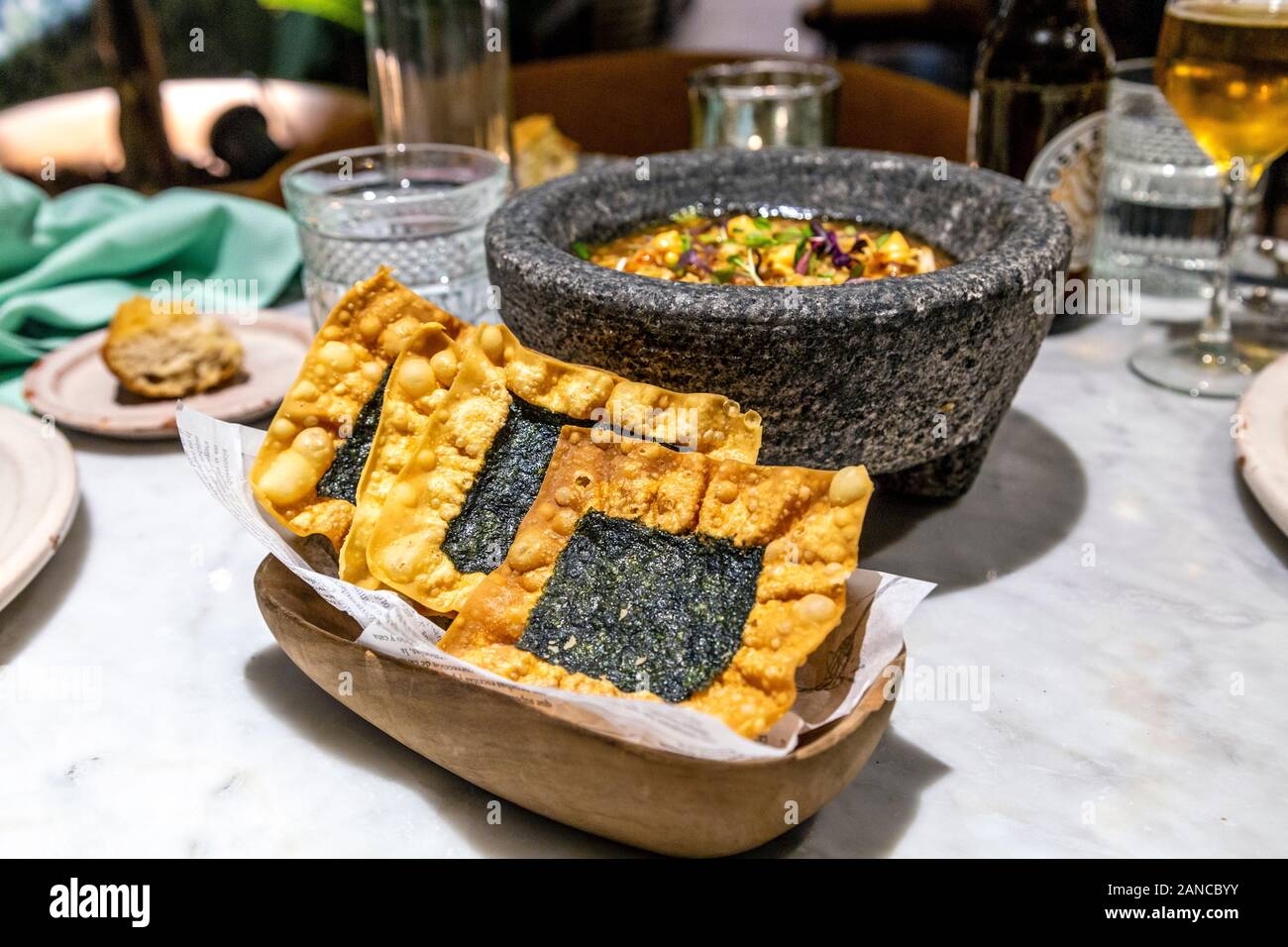 Plats au restaurant du jardin gastronomique Fabiola, Palma, Majorque, Espagne Banque D'Images