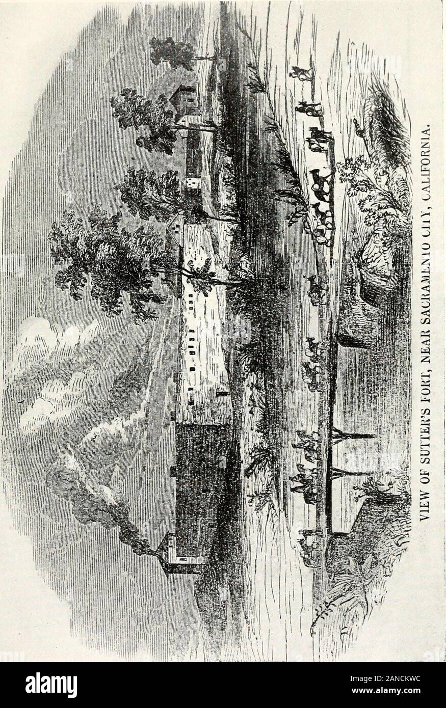 Frémont et '49 : l'histoire d'une carrière remarquable et son rapport à l'exploration et le développement de notre territoire de l'ouest, en particulier de la Californie . , A été l'un des plus importantplaces dans CaHfornia en même temps, et que nous n'hearmore dans les pages suivantes. Il a été situé à thejunction de l'American River et le Sacramento, le site de l'actuelle ville de Sacramento. Il a été d'environ 150 mètres de long sur cinquante mètres de large, construit d'adobe, ou sun-driedbrick, avec des murs extérieurs d'environ quinze pieds highand un mur intérieur sur dix, l'espace entre les deux, quelques vingt-cinq pieds, bei Banque D'Images