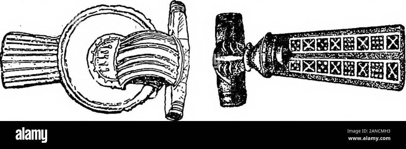 Le Britannica encyclopdia ; un dictionnaire des sciences, des arts, de la littérature et de l'information générale . Fig. 9, a-(i.-péroné du^T La période, ne montrant l'élaboration de l'réfléchies terminal, et l'accord bilatéral du printemps. dans par l'influence missionnaire irlandais), en formes animales qui wereintroduced. La période couverte va du 5 au 8 thcenturies. La forme en T, le médaillon-form, et (occasionnellement) theanimal formes se produisent dans des tombes dans l'Angleterre anglo-saxonne. Dans Kentthe-médaillon forme prédomine. L'Anglo-Saxon broches BROOKE, F.-BROOKE, Seigneur 643 étaient des œuvres d'art exquis, et ingénieusement tastef Banque D'Images