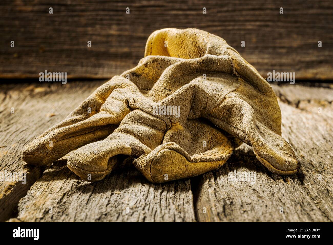 Studio still life close-up de porter des gants de travail en cuir Banque D'Images