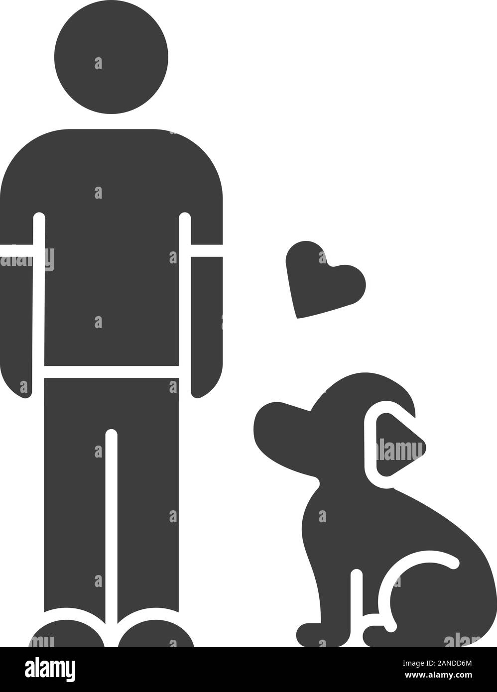 Le bien-être des animaux et de l'aide l'icône glyphe. Pup et maître. Domestiques adoption d'un abri. Activités des bénévoles. Homme avec chien fidèle. Symbole de Silhouette. Effets négatifs Illustration de Vecteur