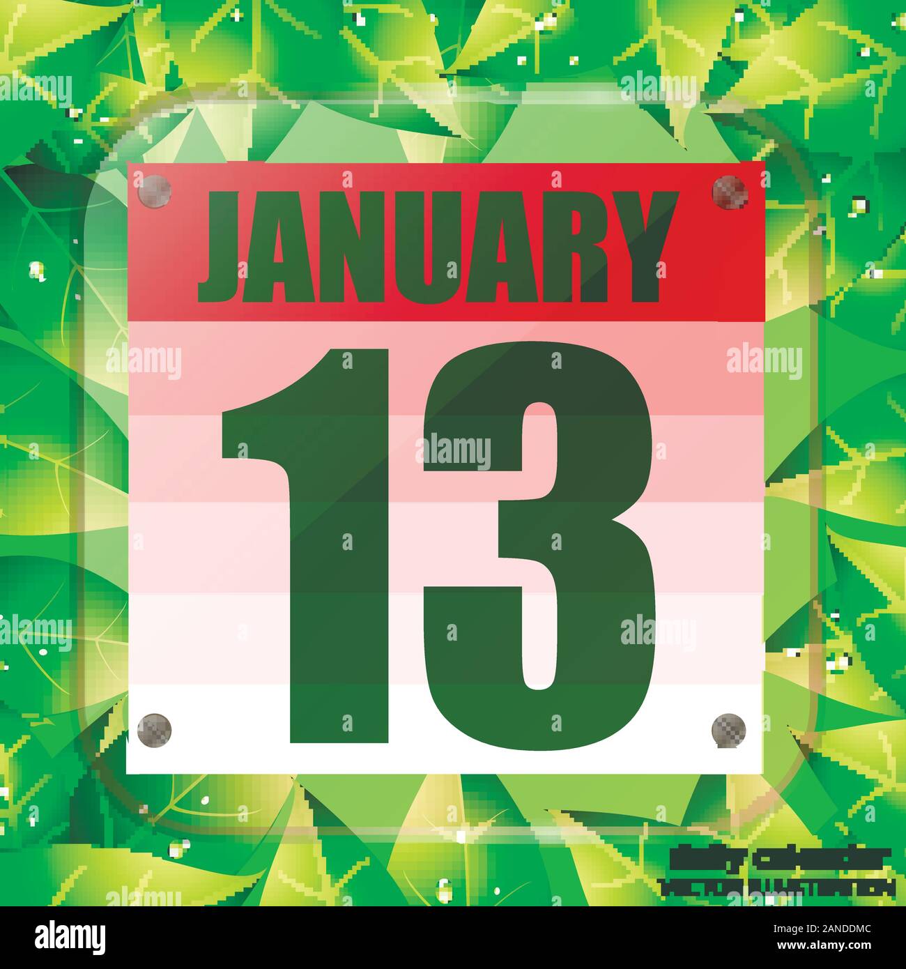 L'icône le 13 janvier. Date de calendrier pour la planification jour important avec des feuilles vertes. 13 janvier. Bannière pour les jours fériés et les jours spéciaux. Vector Illustration Image Vectorielle Stock -