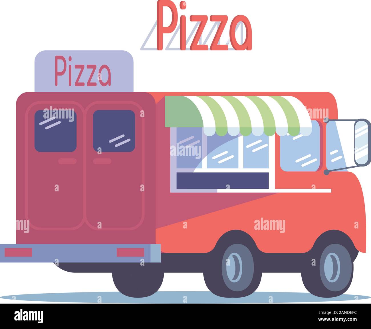 Pizza camion alimentaire télévision vector illustration. Repas à emporter Prêt véhicule. Pizzeria van. Voiture de l'alimentation de rue. Restaurant de cuisine italienne sur roues isolées o Illustration de Vecteur