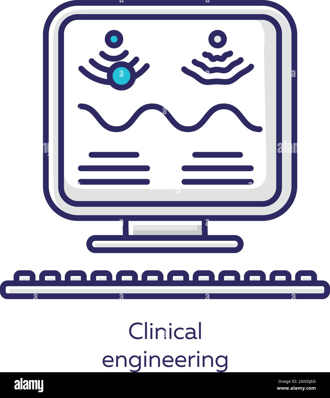 L'icône de couleur blanc d'ingénierie clinique. La gestion de la technologie de la santé. L'utilisation de l'équipement d'échographie biomédicale. Examen informatique médicale moderne. B Illustration de Vecteur