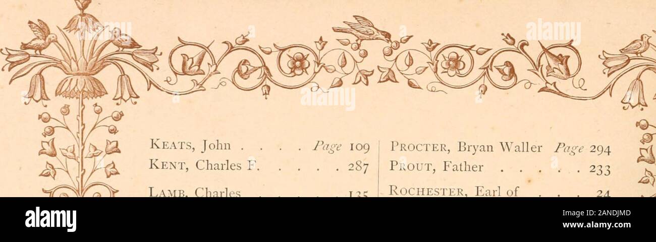 Deux siècles de chanson : ou, Lyrics, madrigaux, sonnets, et d'autres versets occasionnels de la poètes anglais des deux cents dernières années . rO-X de l'agneau, Charles . .Landon, Letitia ElizabethLandor SavageLanghorne, Walter, John .Lansdowne, Seigneur .Leigh, Henry S.Locker, Frederick .Lockyer, Stewart .Logan, John . .Lytton, Seigneur . • 135, 144 230 88 61 242 278 209 91 259 233 18 165 200264 2891519012370 Payn, James 268, Penneli, Henry Cholmondeley 2521046864 4414948227, CharlesMagiNiN LordMackay, Macaulay, WilliamMahony FrancisMarvell AndrewMeredith,,,, OwenMilton JohnMoore, Thomas, le capitaine Morris .. O Banque D'Images